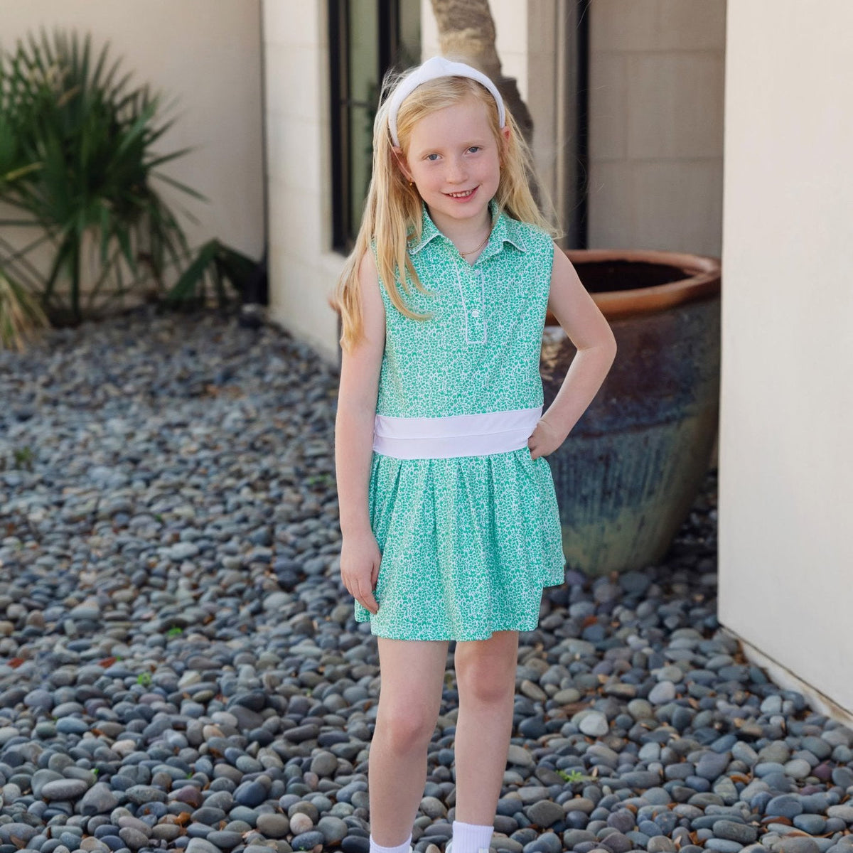 Harper Girls' Performance Dress by LH Sport - Mod Meadow Classic Green outfit perfect for everyday wear