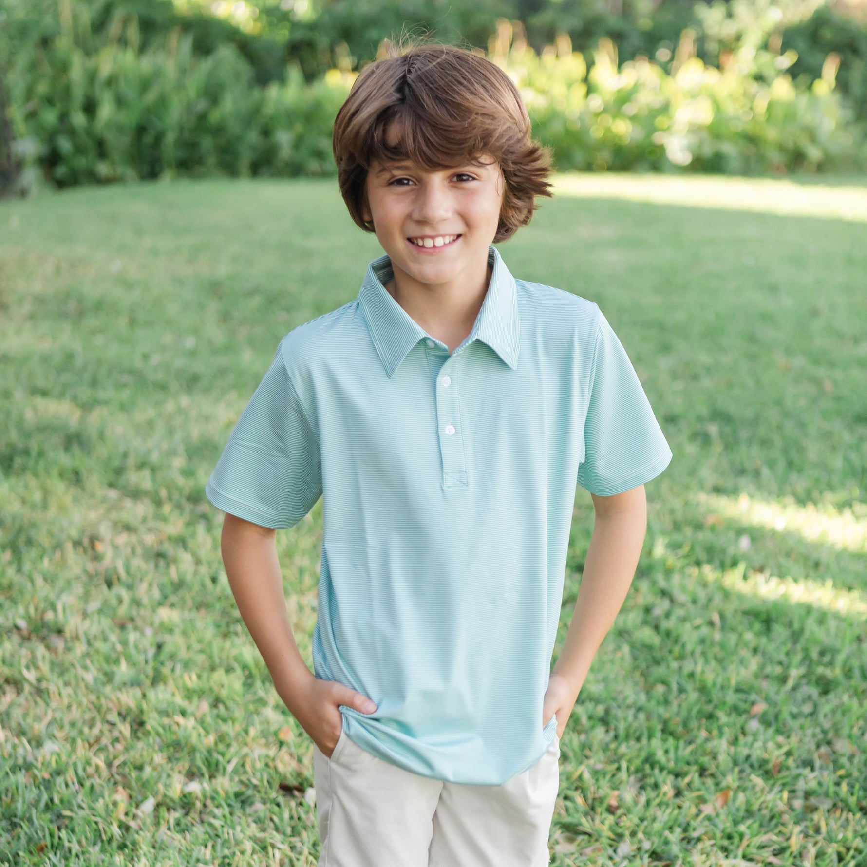 Buy Will Boys' Performance Polo by LH Sport Green Stripes kids clothing online