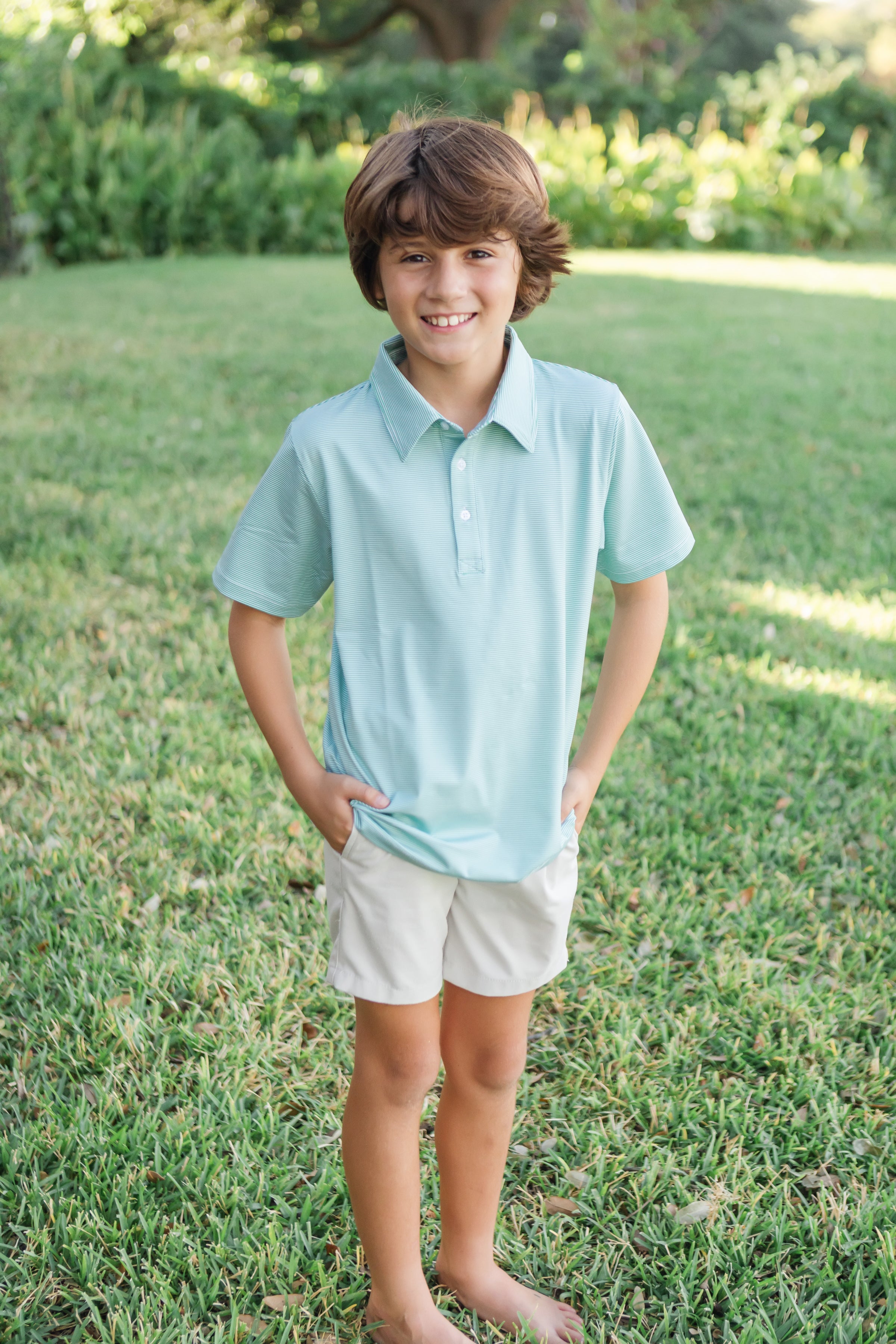 Will Boys' Performance Polo by LH Sport - Green Stripes