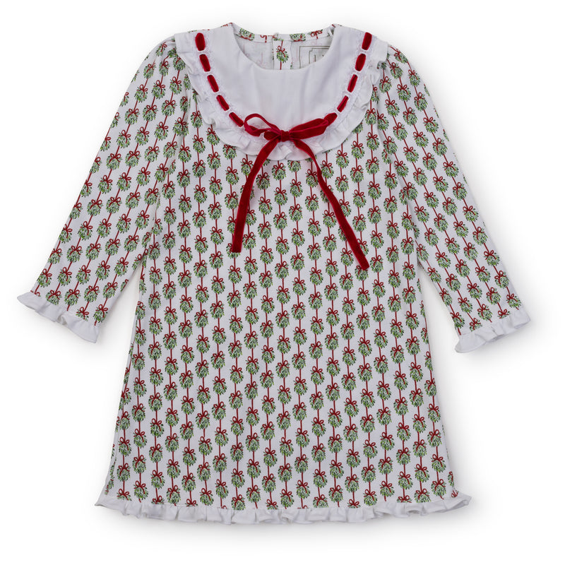 Emersyn Girls' Pima Cotton Lace Trim Dress - Merry Mistletoe