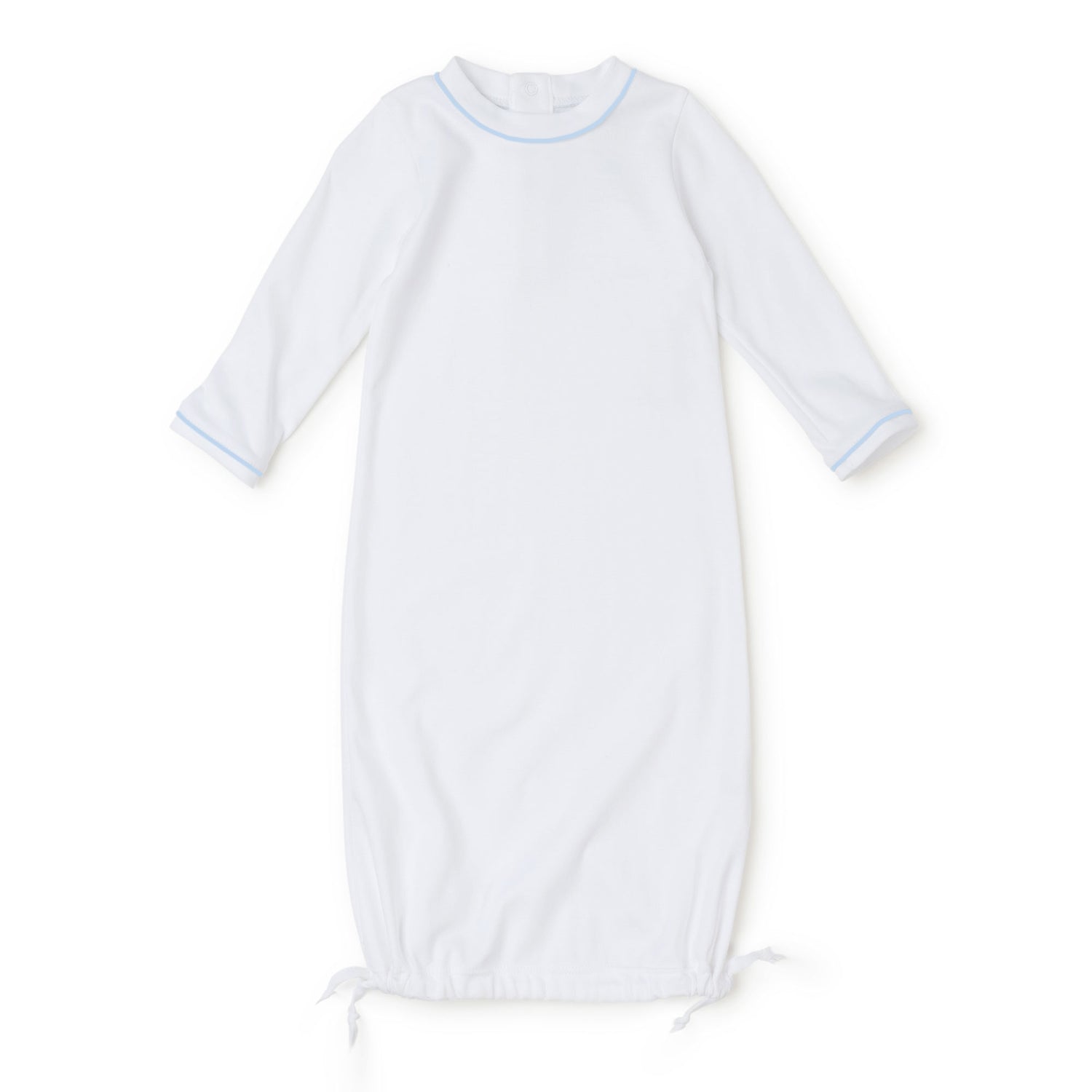 George Pima Cotton Daygown White with Light Blue Piping