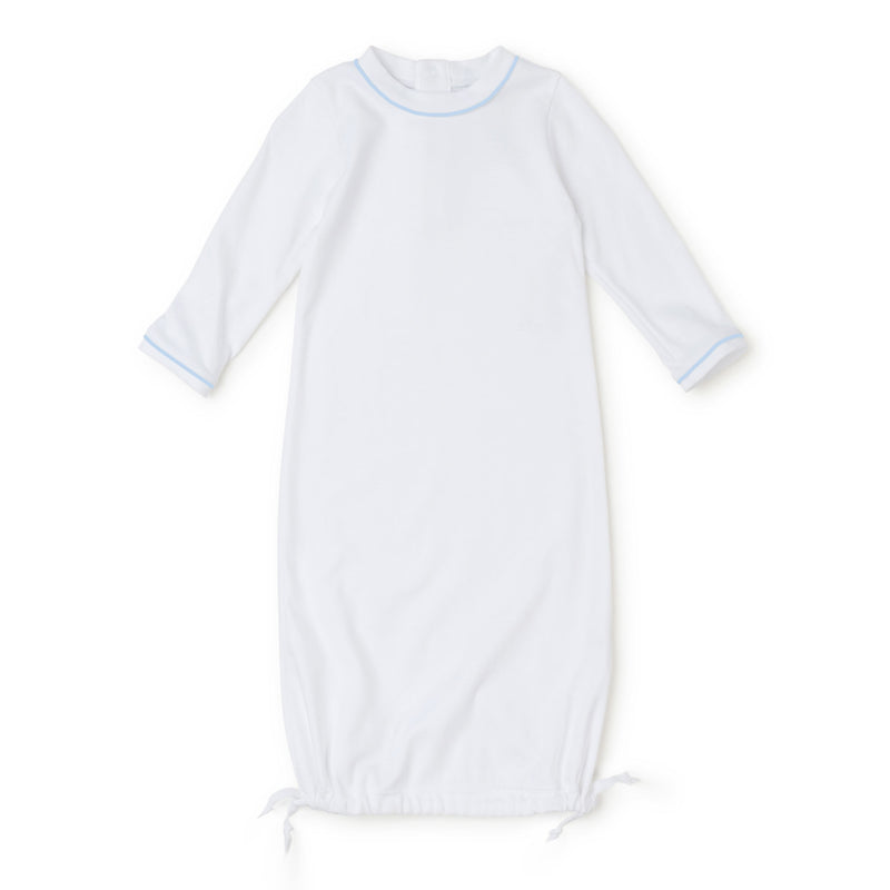 George Pima Cotton Daygown - White with Light Blue Piping