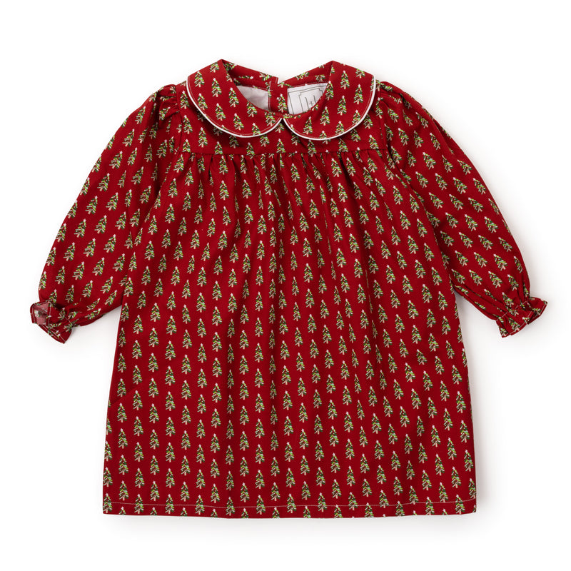 SALE Grace Girls' Woven Pima Cotton Dress - Oh Christmas Tree Red