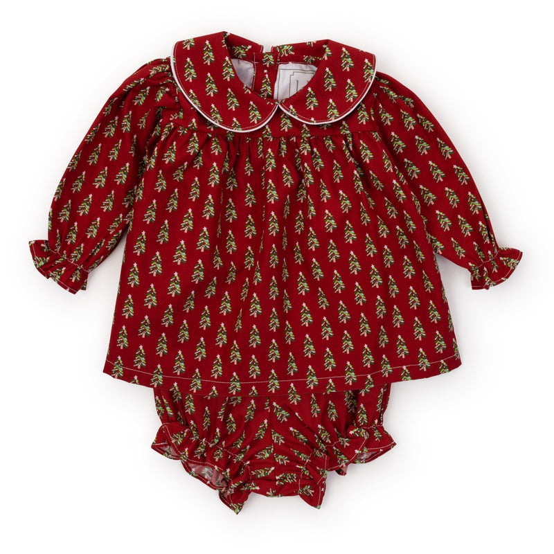 Grace Girls' Woven Pima Cotton Dress - Oh Christmas Tree Red