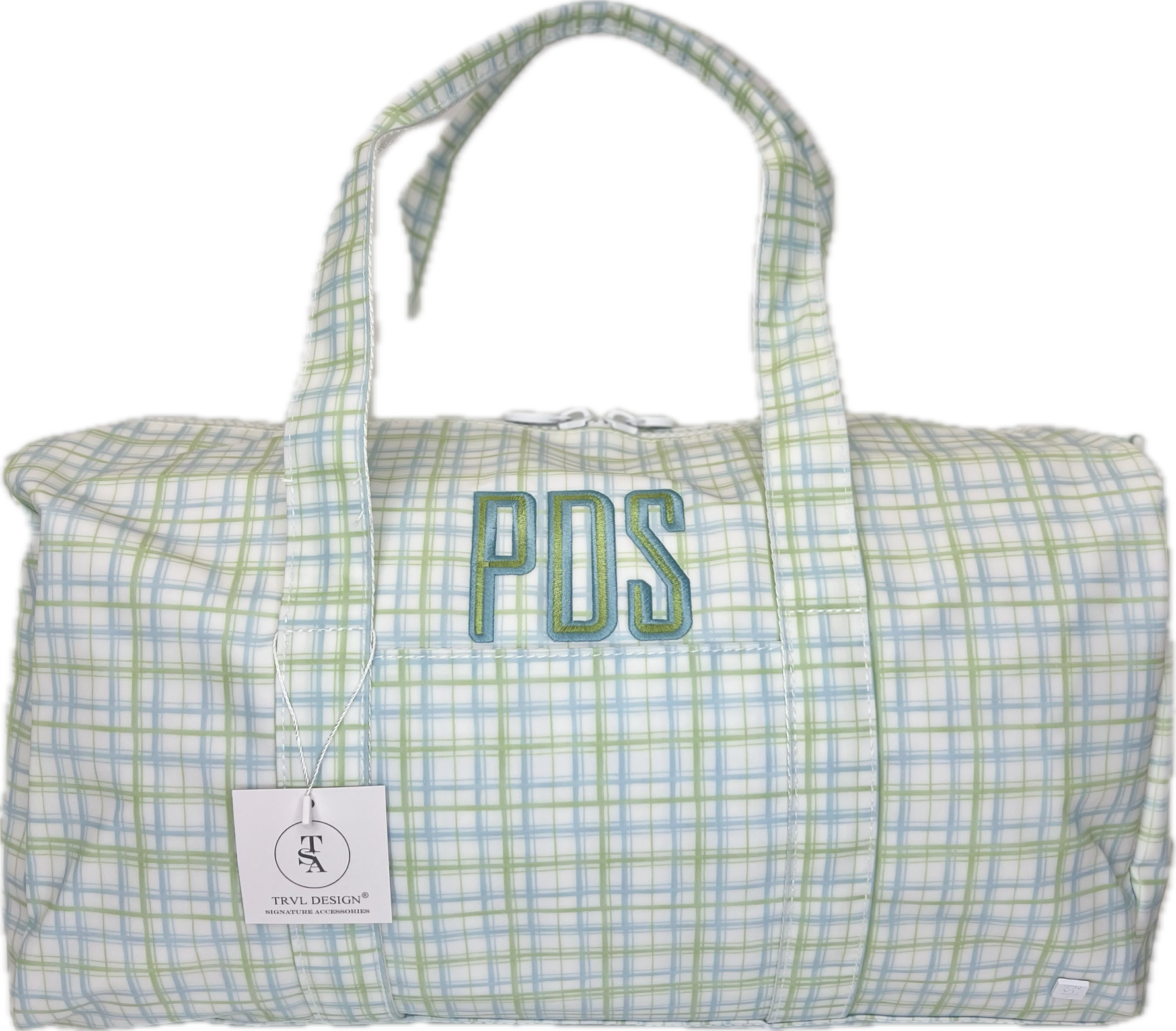 Weekender Duffel Bag Classic Plaid Green by TRVL Design designer outfit for kids