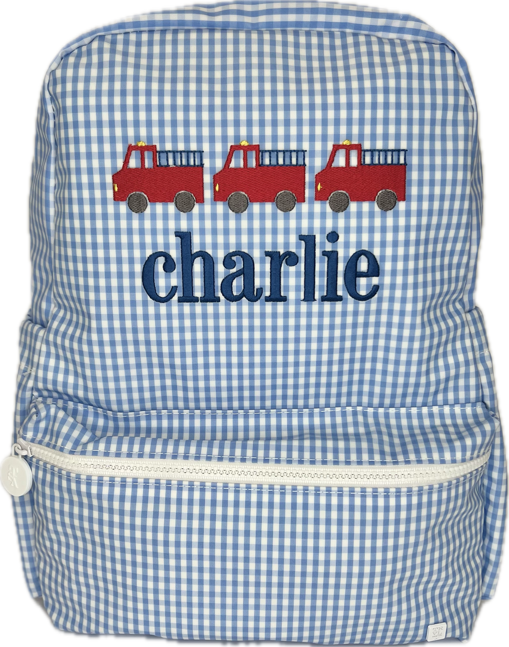 Backpacker Gingham Sky by TRVL Design cotton outfit for girls and boys