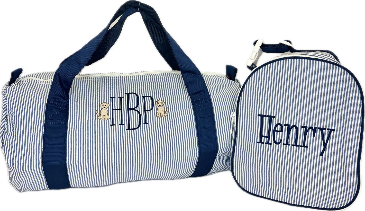 Medium Duffel Bag Navy Seersucker by Mint Sweet Little Things