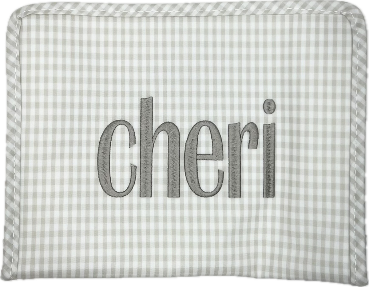 Roadie Medium Zip Pouch Gingham Pearl Grey by TRVL Design soft cotton kids fashion wear