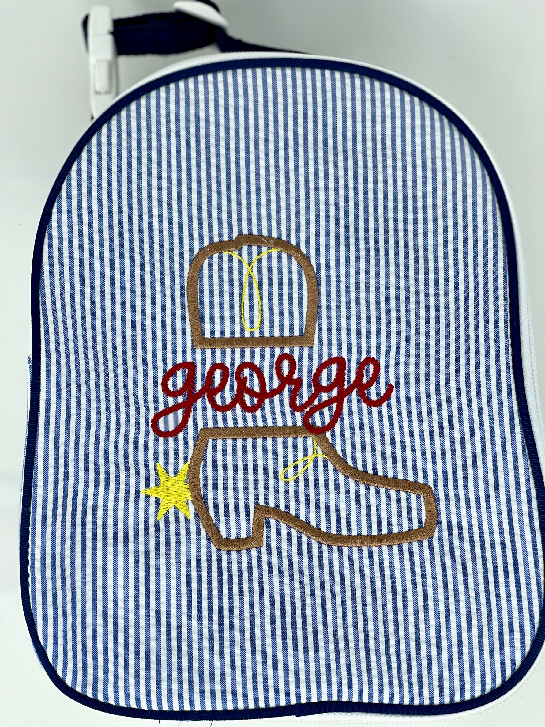 Buy Gumdrop Bag Navy Seersucker by Mint Sweet Little Things kids clothing online