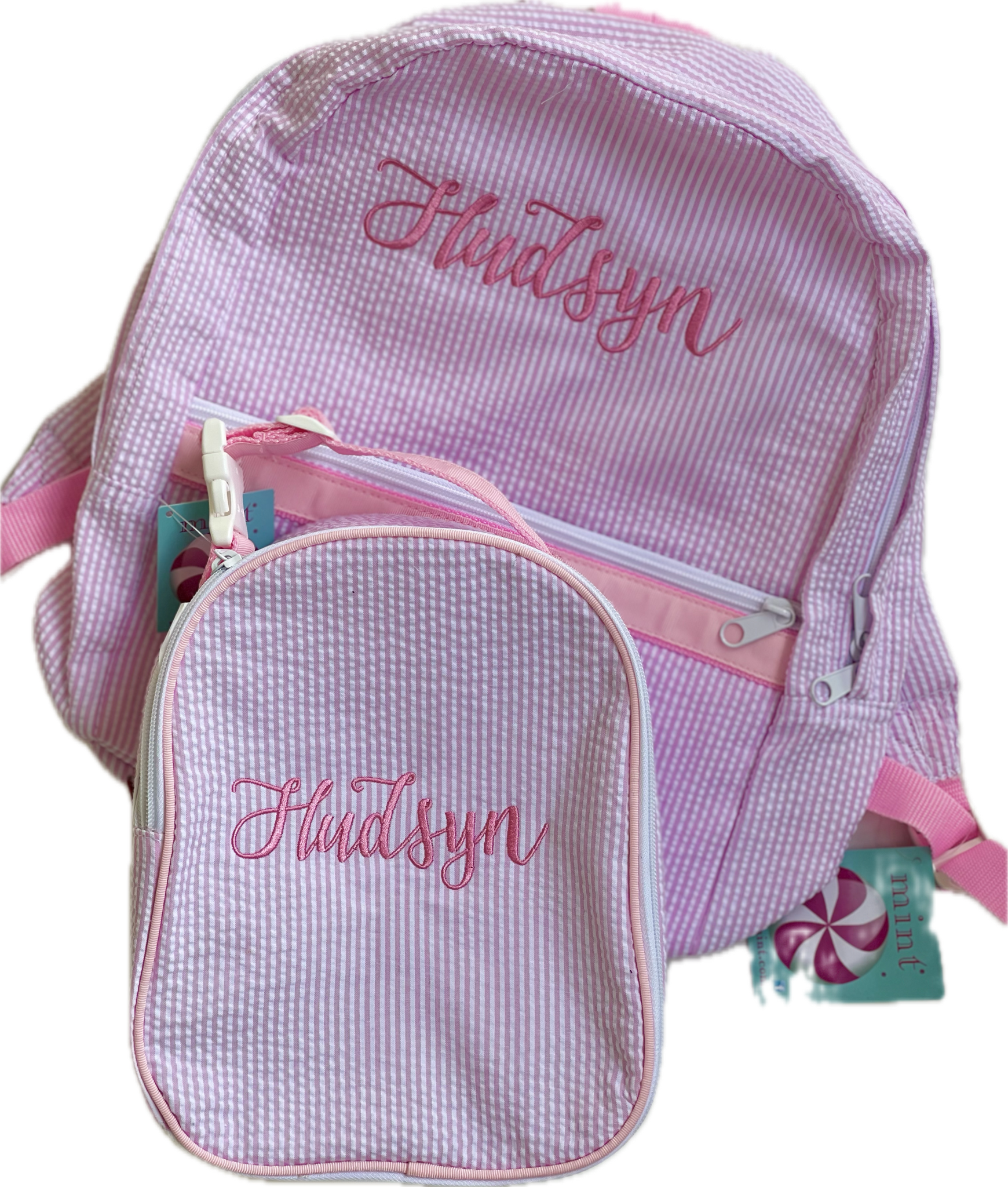 Buy Gumdrop Bag Pink Seersucker by Mint Sweet Little Things kids clothing online