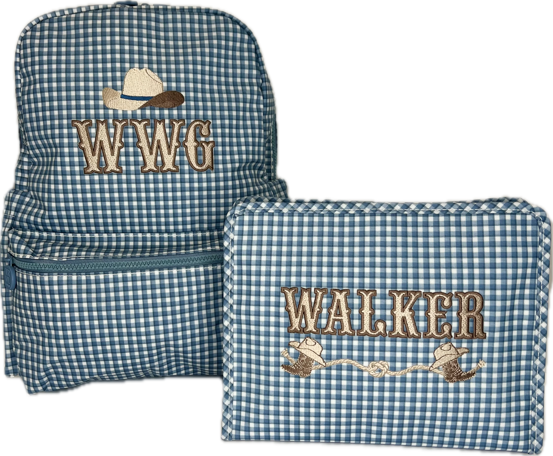 Buy Roadie Large Zip Pouch Rodeo Check Indigo by TRVL Design kids clothing online