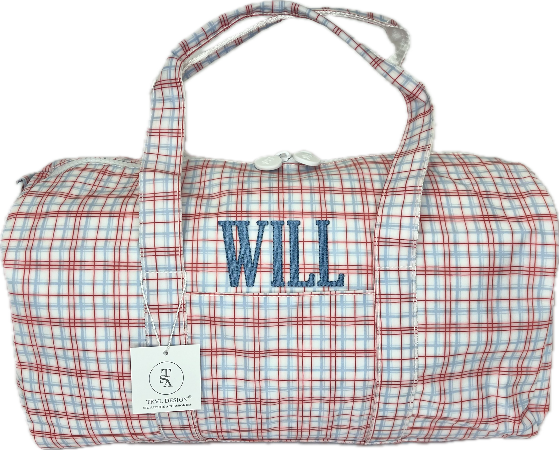 Buy Weekender Duffel Bag Classic Plaid Red by TRVL Design kids clothing online