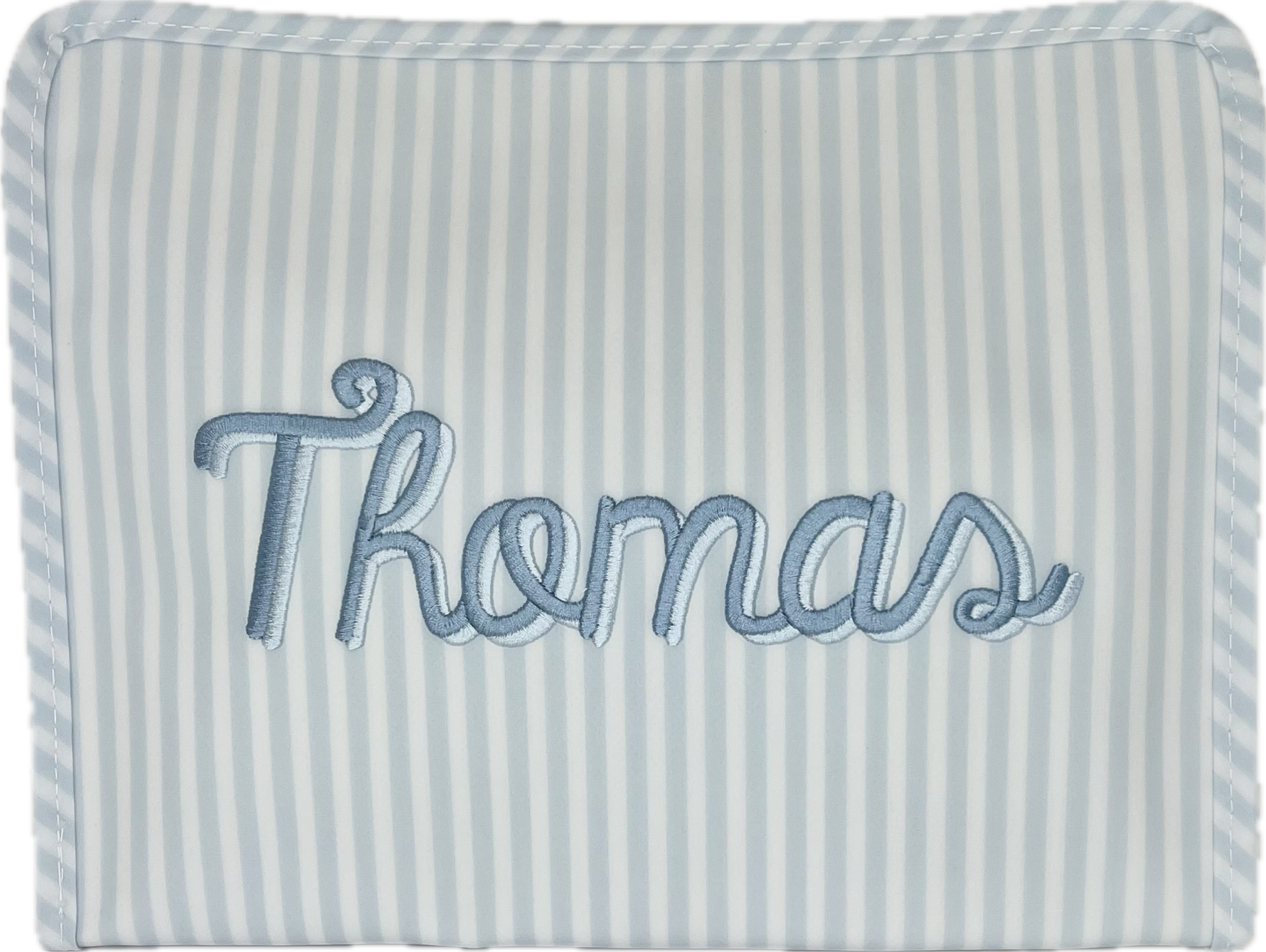 Roadie Medium Zip Pouch Pimlico Stripe Light Blue by TRVL Design designer outfit for kids