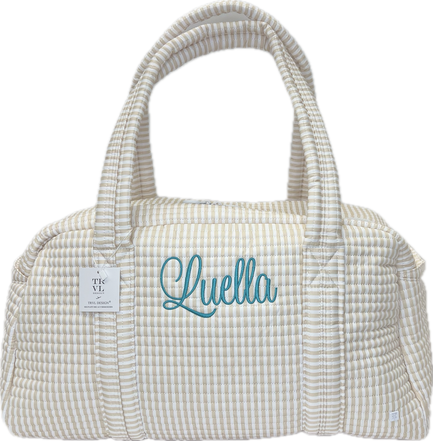 Quilted Grande Duffel Pimlico Stripe Sand by TRVL Design stylish kids outfit collection