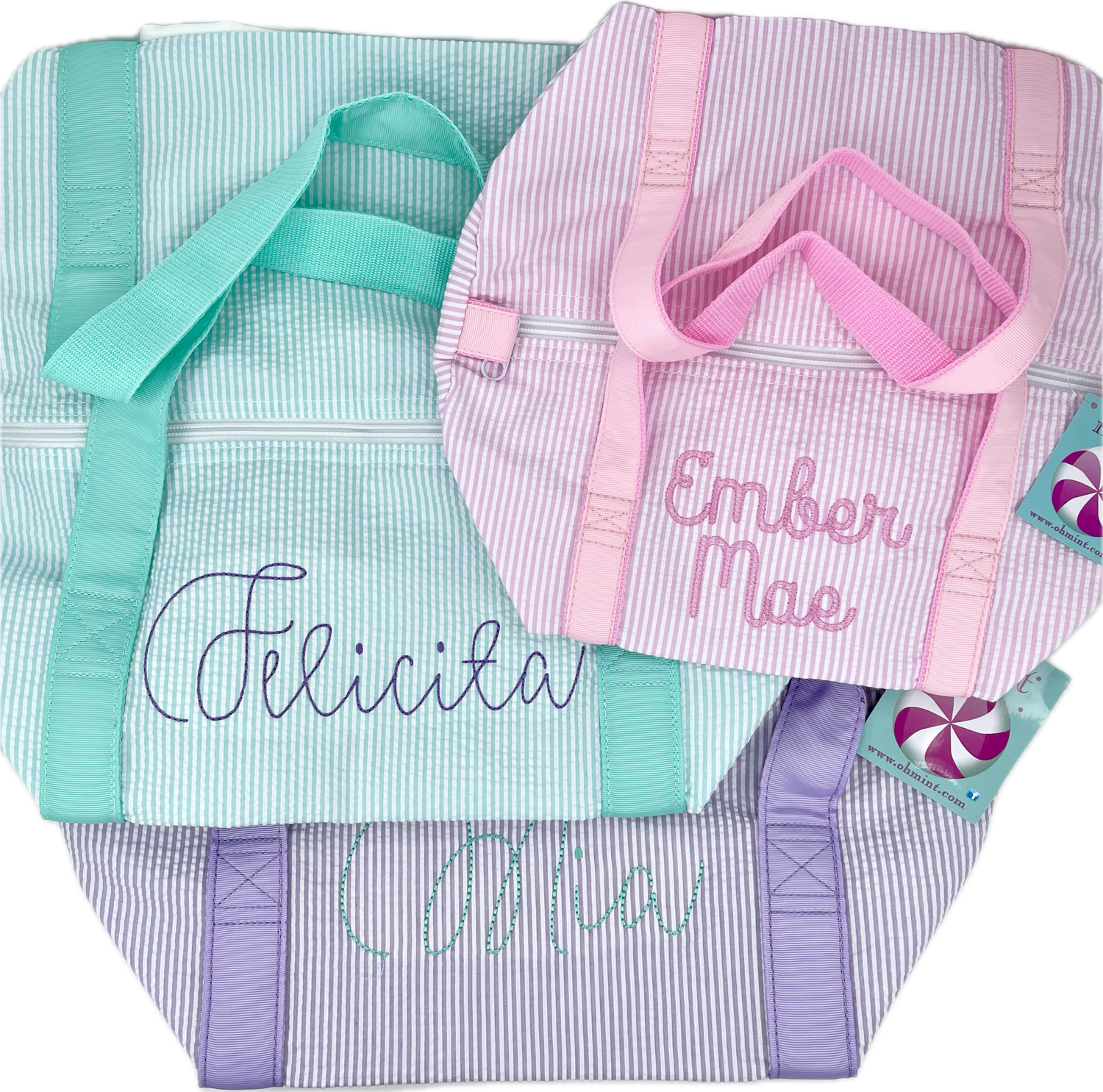 Medium Duffel Bag Baby Blue Seersucker by Mint Sweet Little Things