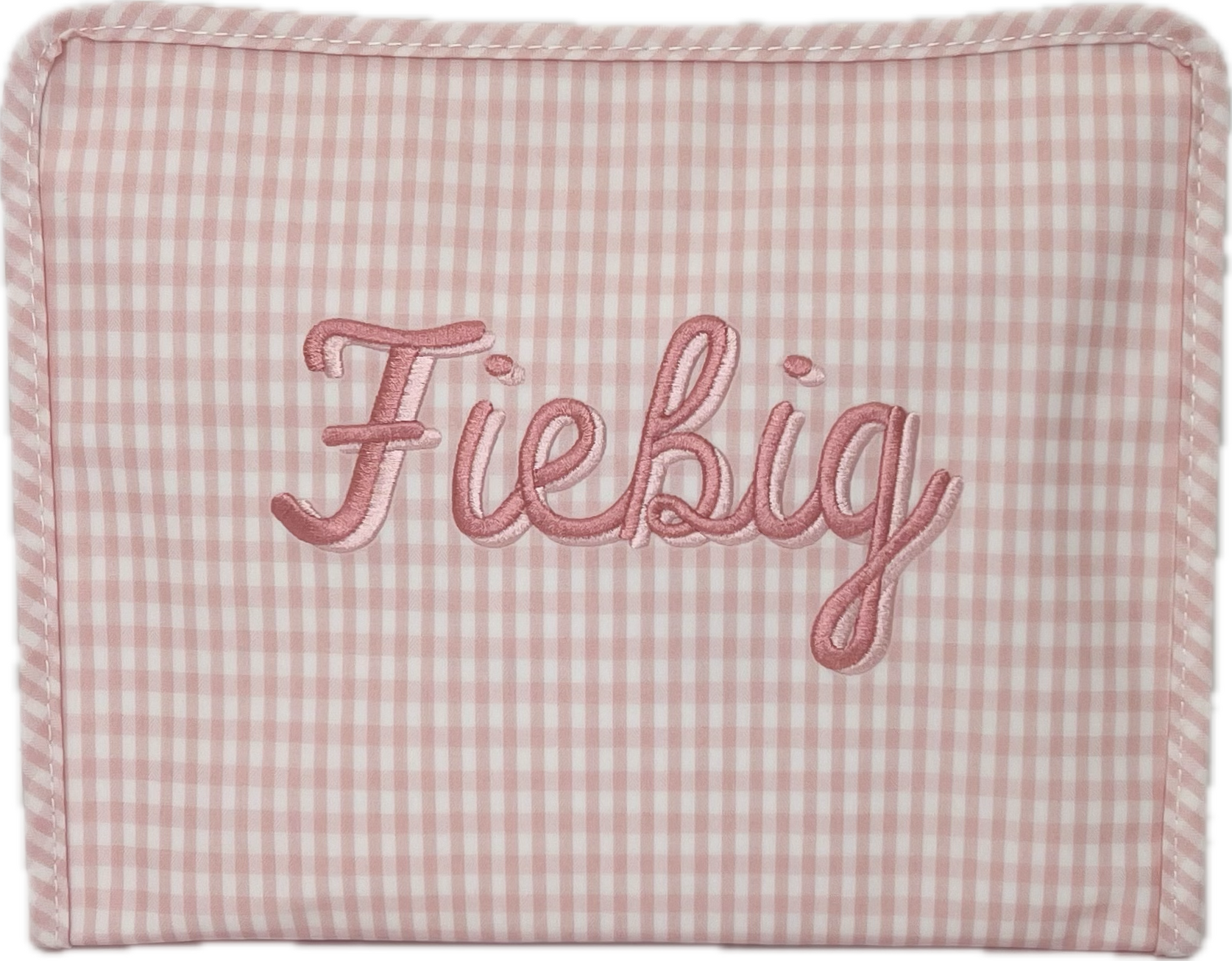 Roadie Large Zip Pouch Gingham Taffy by TRVL Design designer outfit for kids