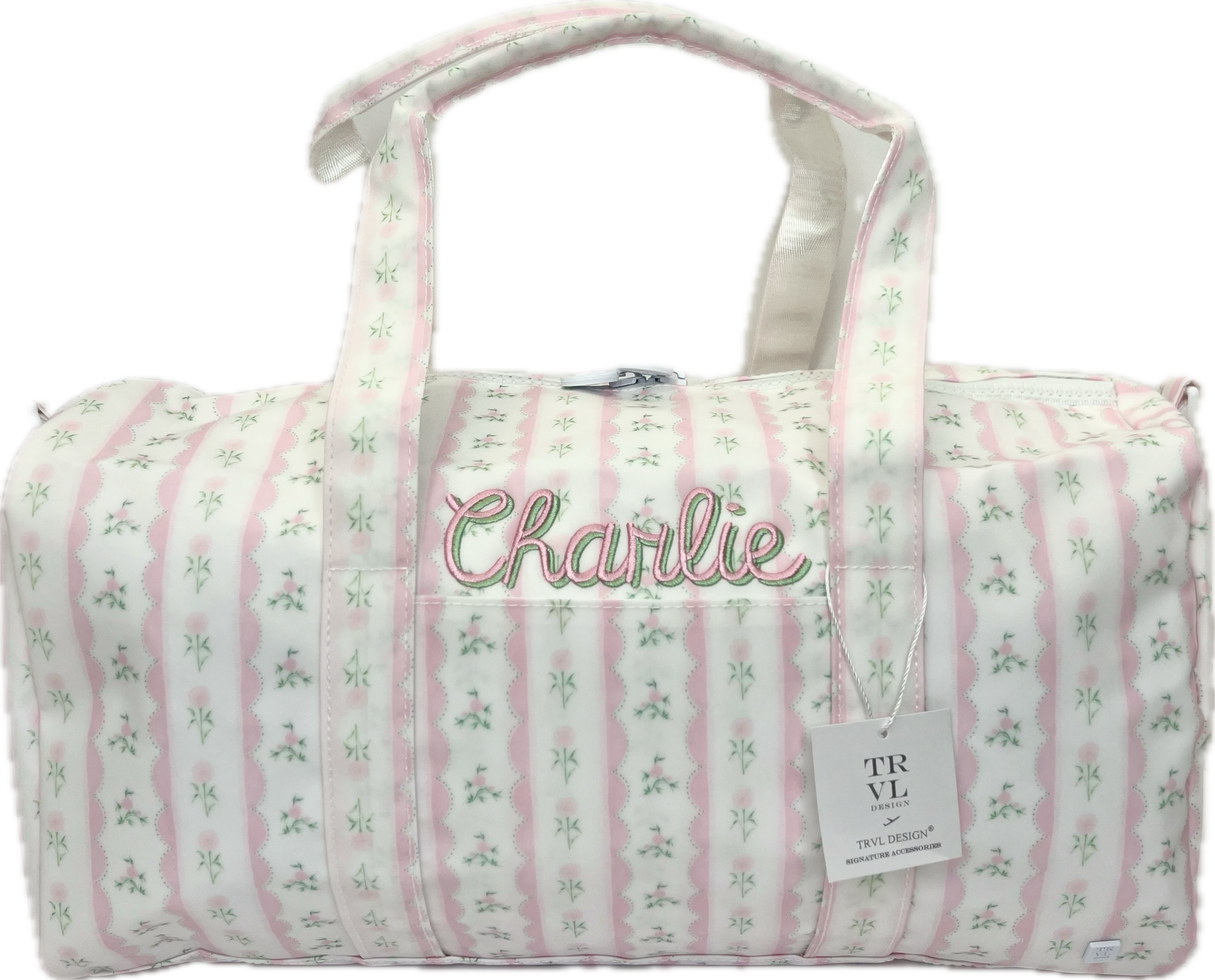 Buy Weekender Duffel Bag Ribbon Floral Pink by TRVL Design kids clothing online