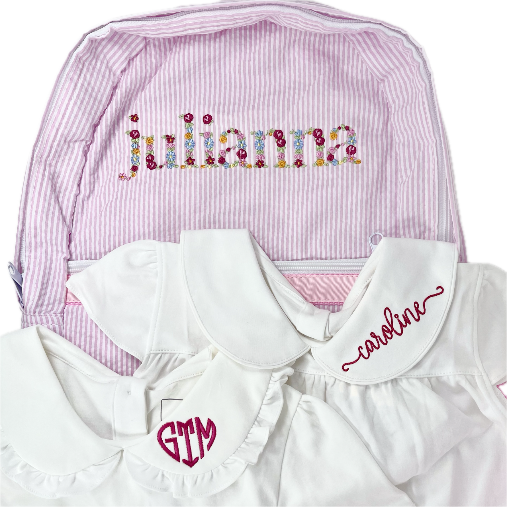 Buy Medium Backpack with Pockets Pink Seersucker by Mint Sweet Little Things kids clothing online