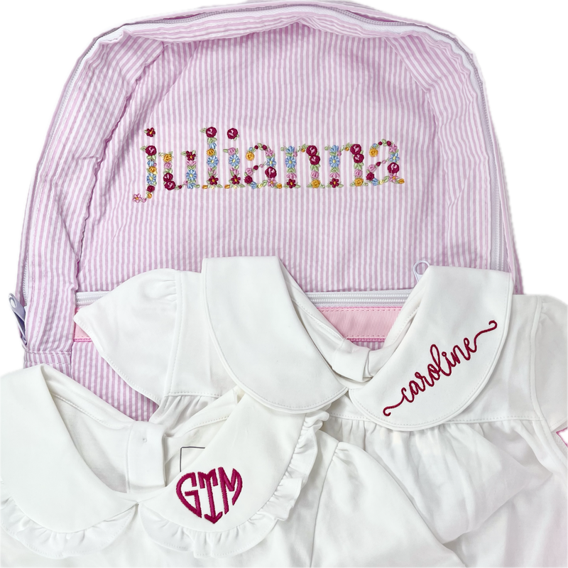 Medium Backpack w/Pockets Light Pink Seersucker by Mint Sweet Little Things