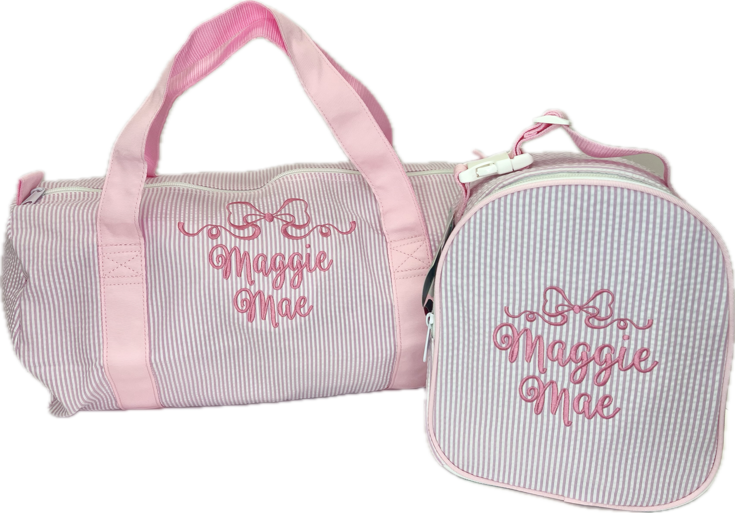 Medium Duffel Bag Pink Seersucker by Mint Sweet Little Things