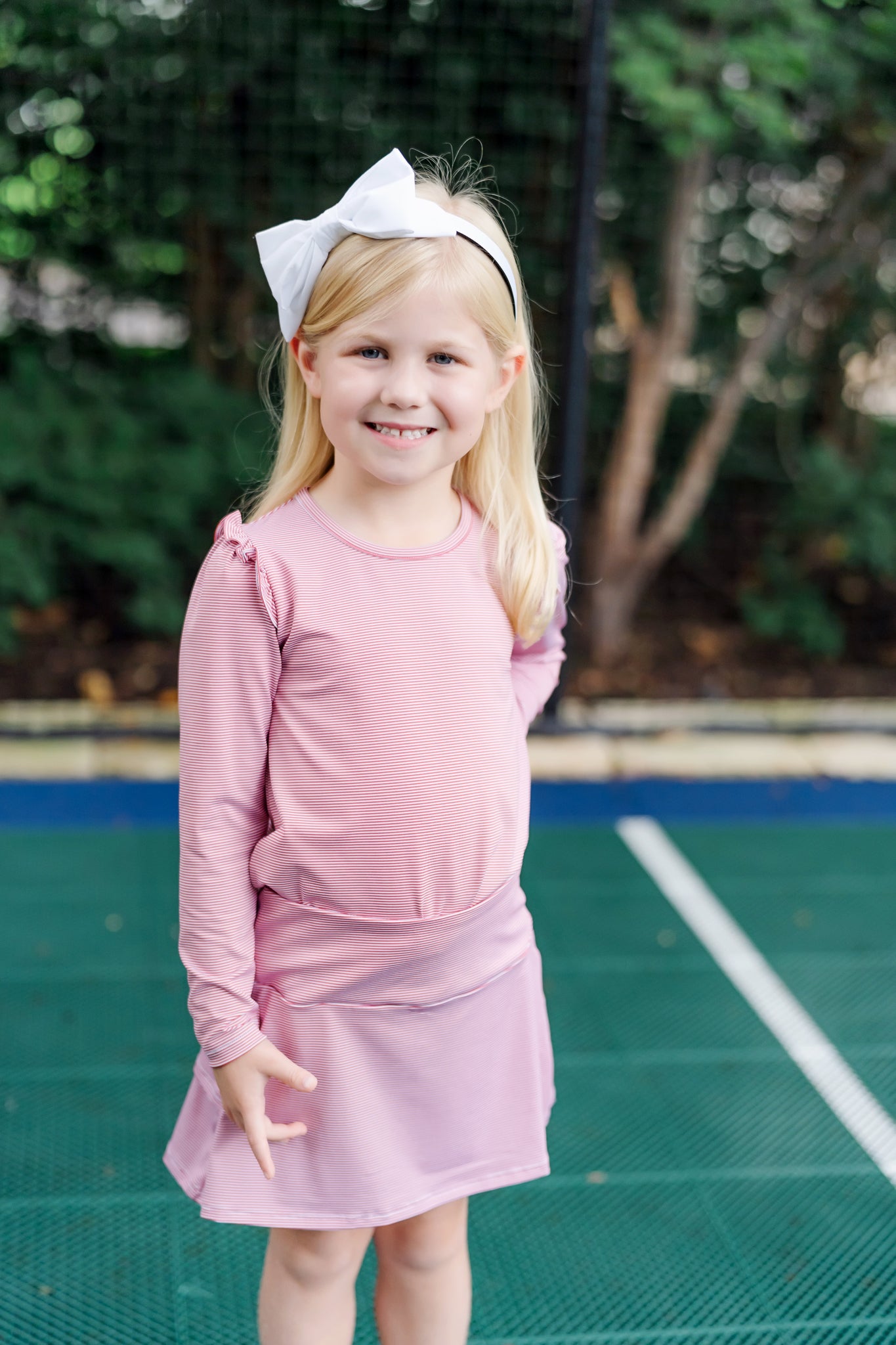 Mia Girls' Longsleeve Performance Top by LH Sport - Red Stripes