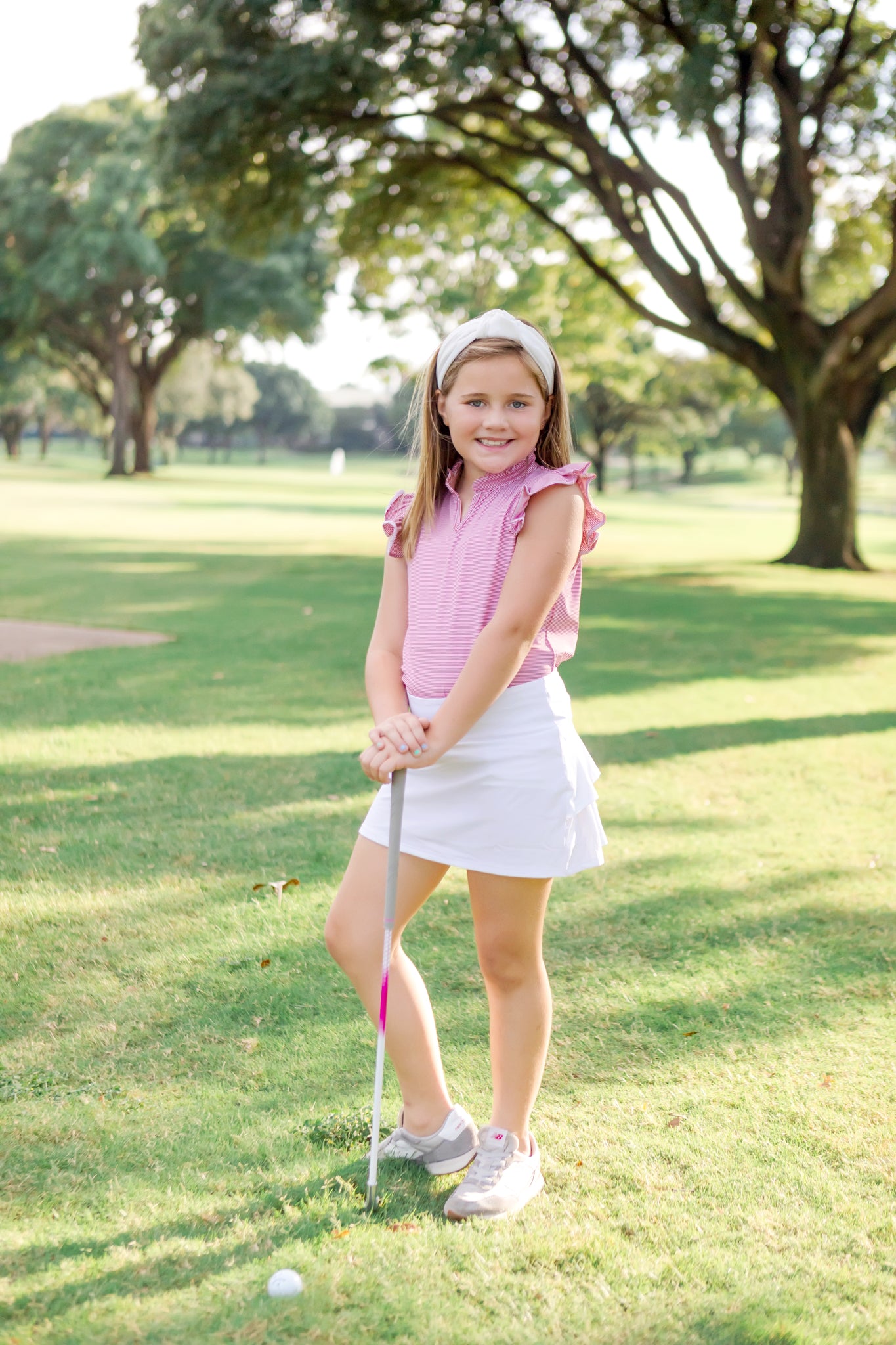 Ellie Girls' Sleeveless Performance Top by LH Sport - Red Stripes