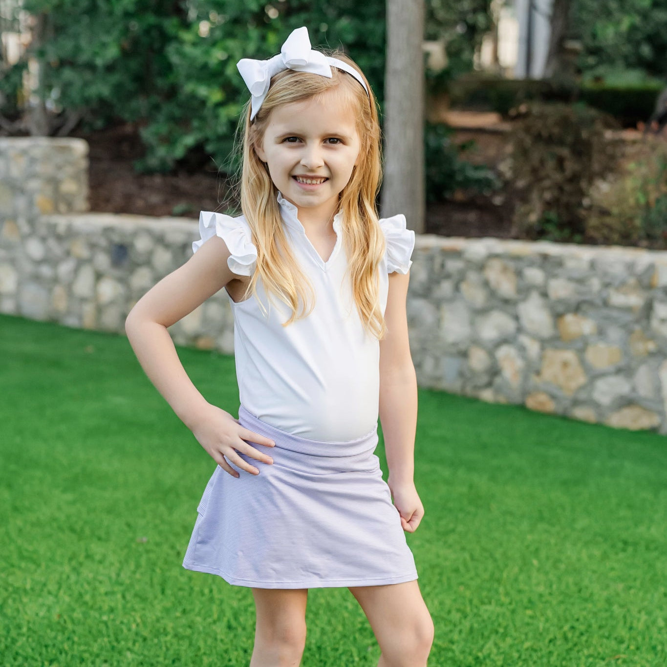 Buy Margot Girls' Performance Skirt by LH Sport Purple Stripes kids clothing online