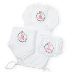 Baby Shop: Georgia Pima Cotton Daygown with Monogram - White with Light Pink Piping