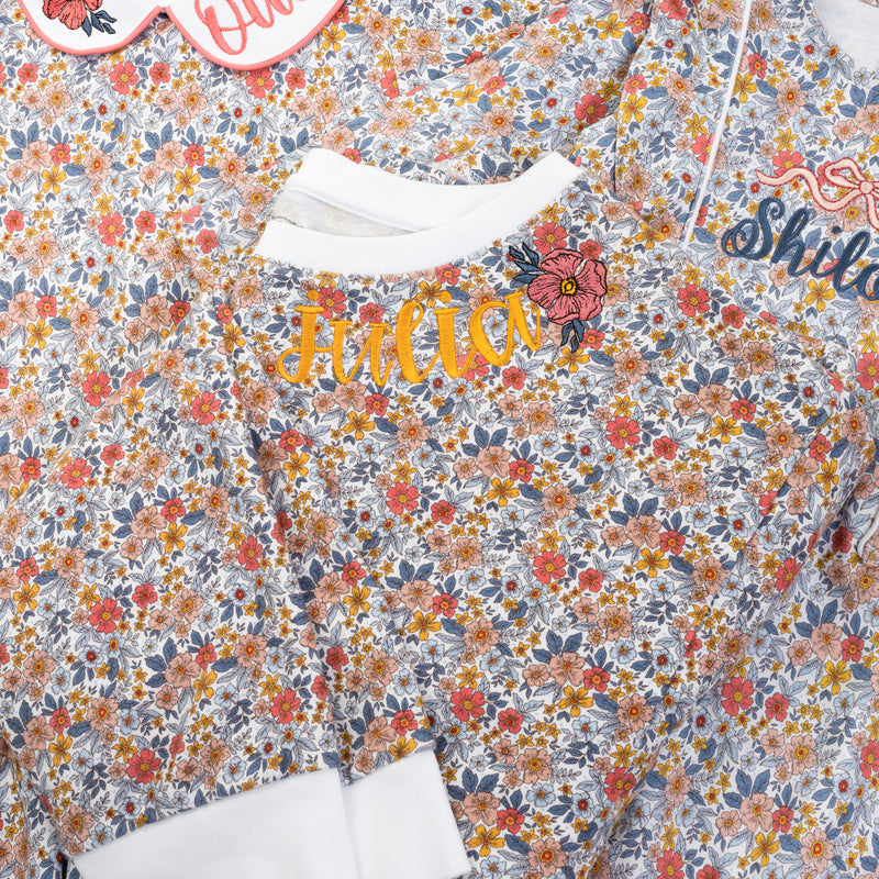 SALE Janann Women's Pima Cotton Sweatshirt Short Set - Falling For Floral