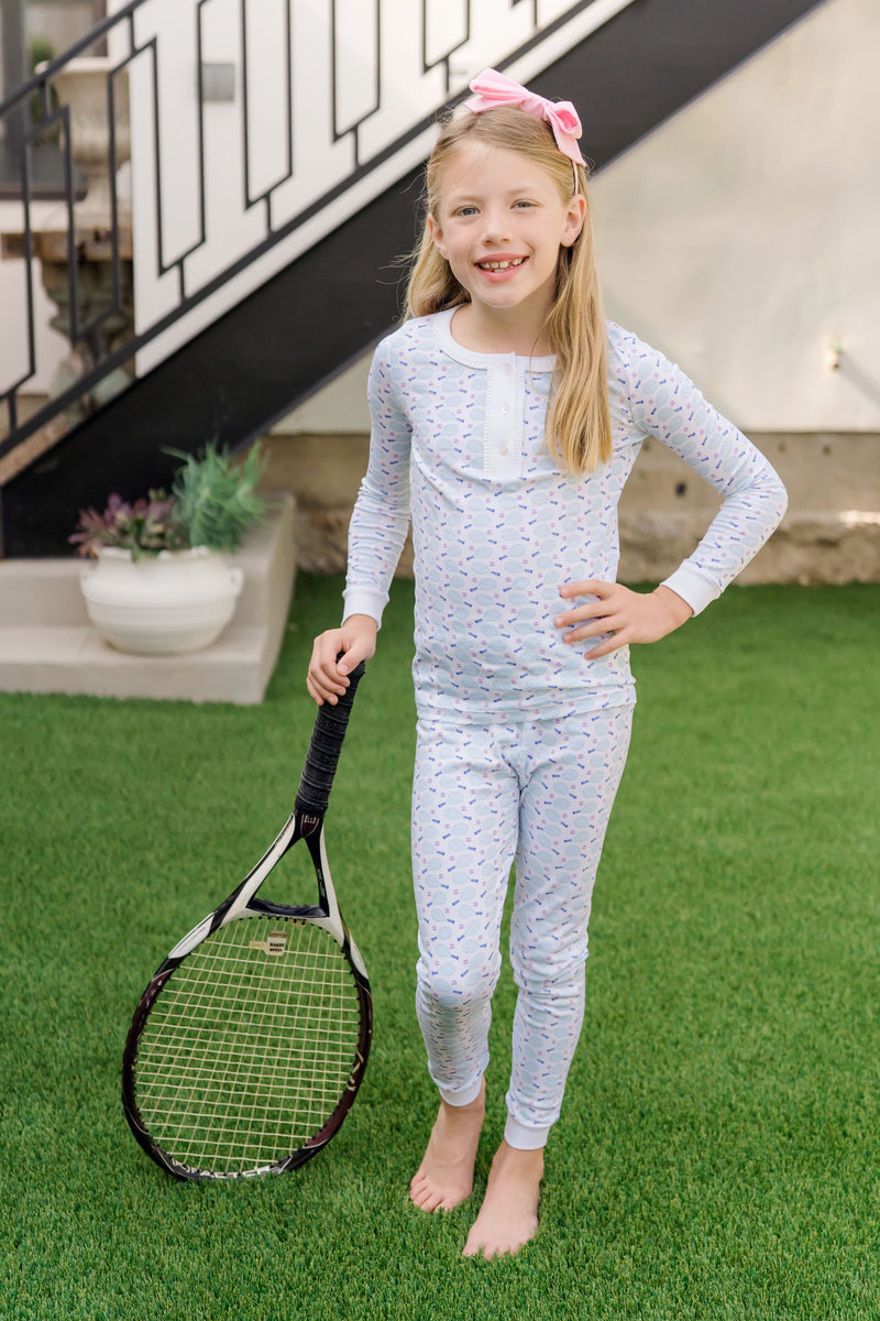 Alden Girls' Pima Cotton Pajama Pant Set - Tennis Match Pink