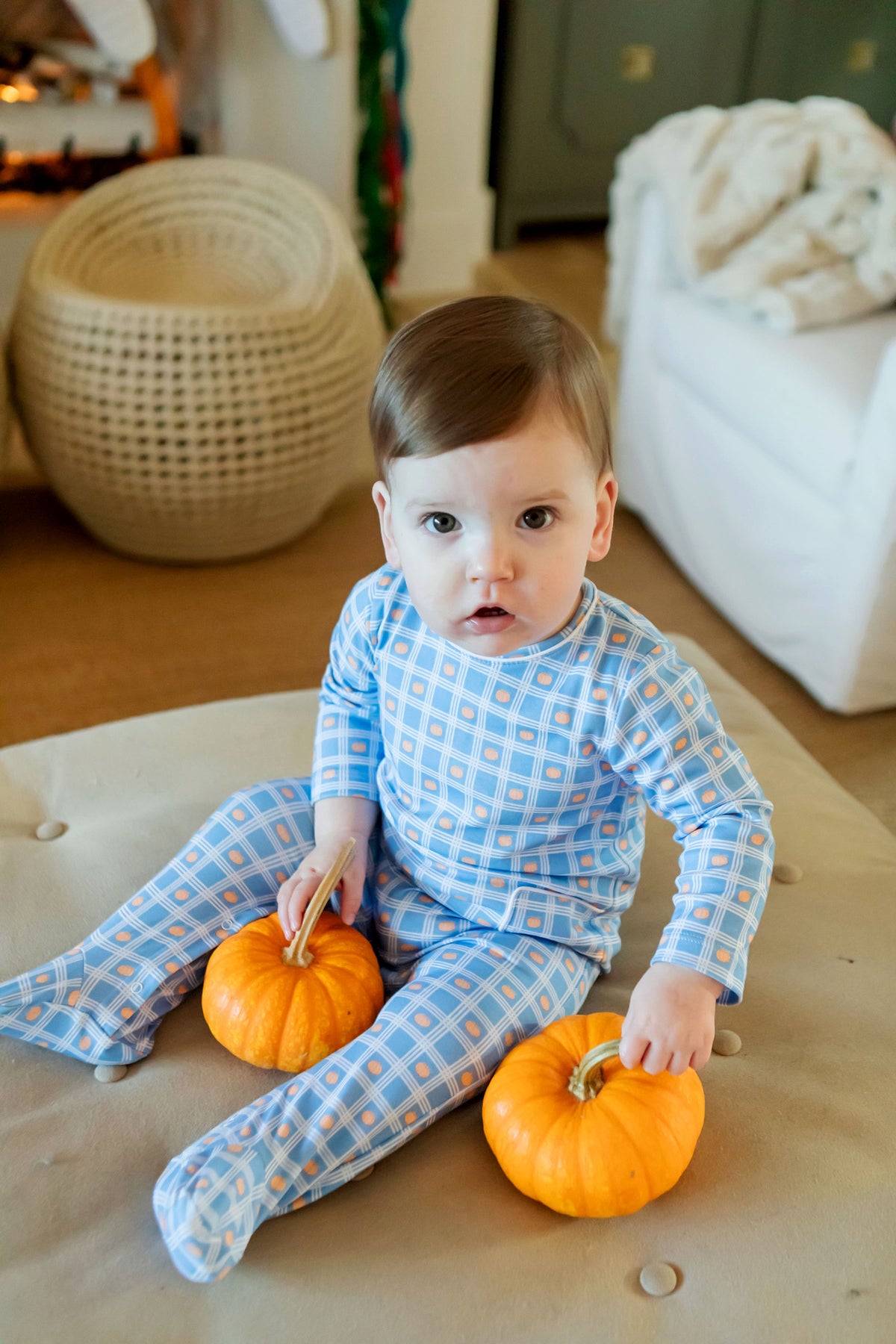 Preston Boys' Romper Pumpkin Plaid outfit perfect for everyday wear