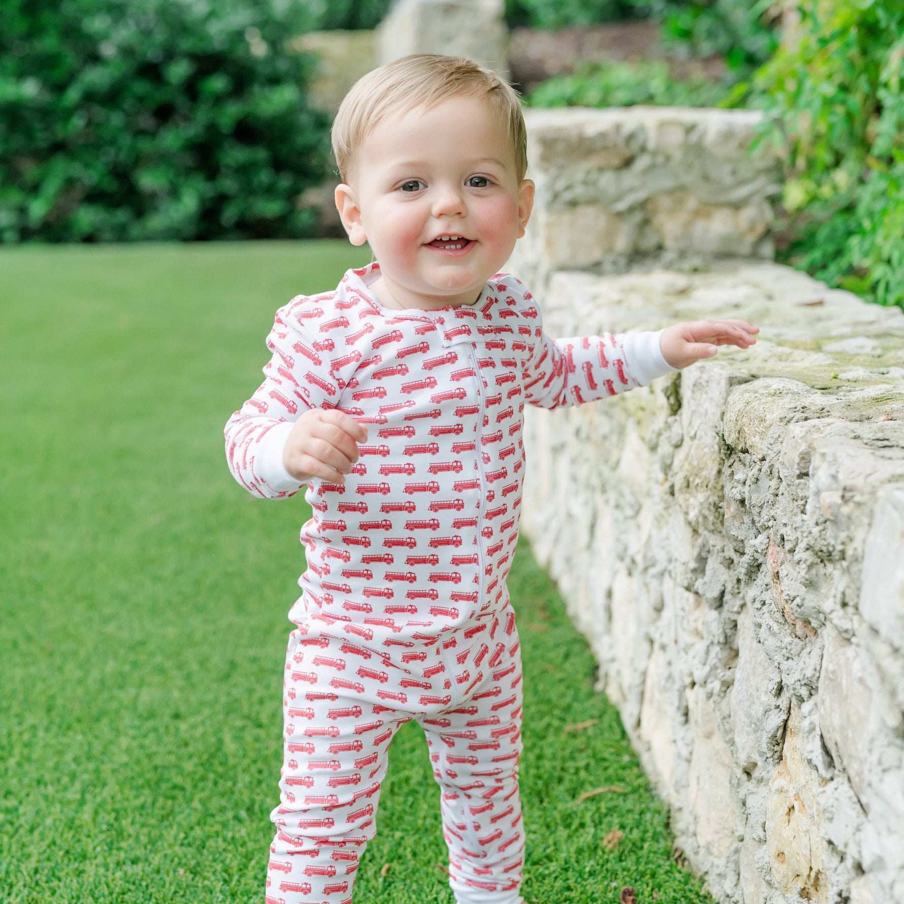 Buy Parker Boys' Zipper Pajama - Fire Truck Red kids clothing online