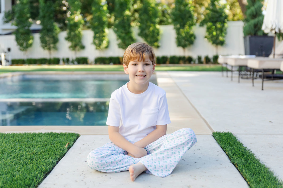 Beckett Boys' Hangout Pant - Palm Tree Isle Blue outfit perfect for everyday wear