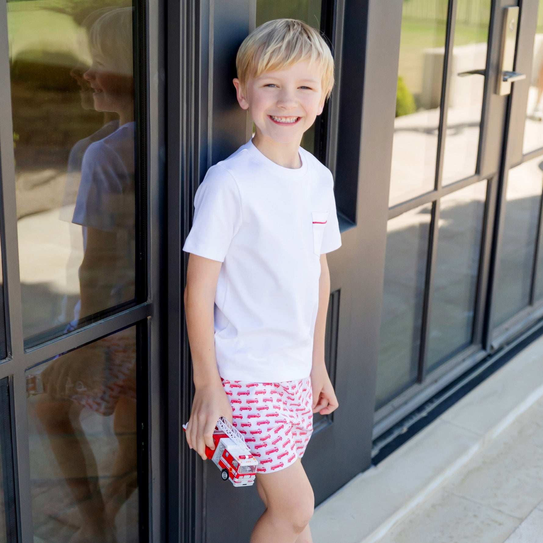 Buy Hudson Boys' Short Set - Fire Truck Red kids clothing online