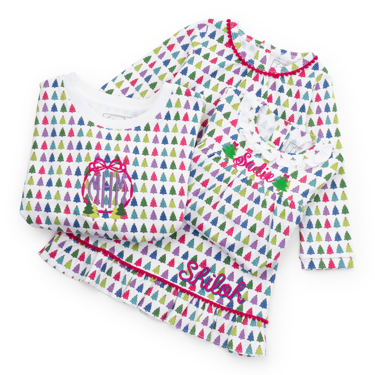 Sophie Girls' Short Set Christmas Tree Bright soft cotton kids fashion wear
