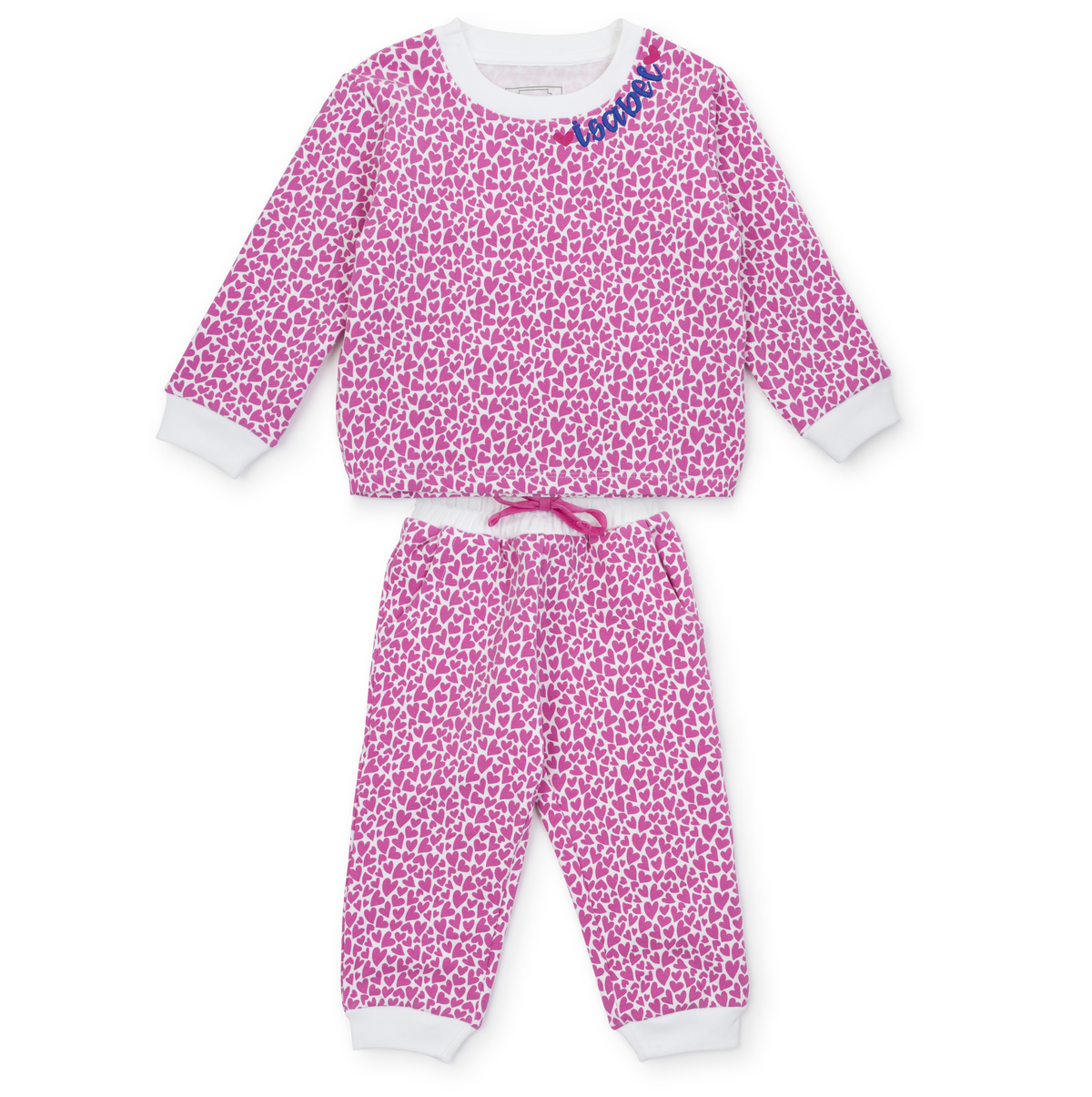 Edie Girls' Cotton Sweatshirt Jogger Set I Heart You Pink outfit perfect for everyday wear