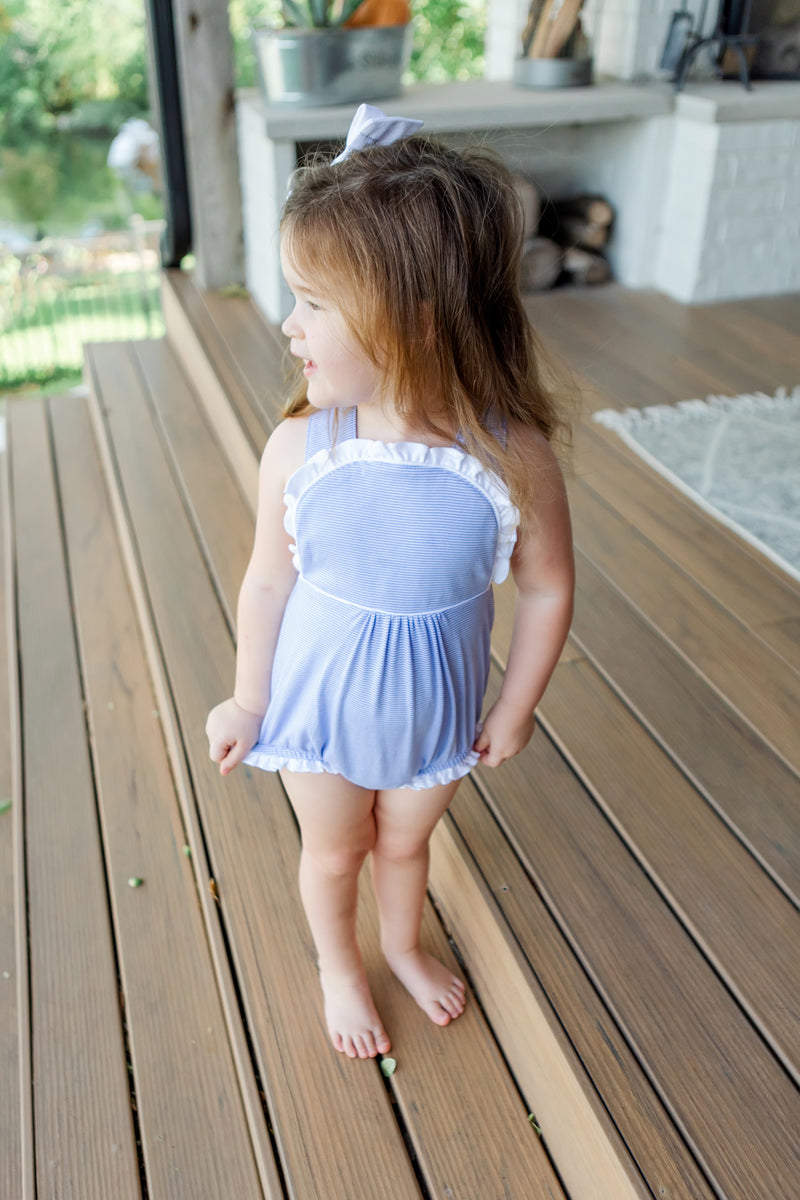 Eloise Girls' Pima Cotton Bubble - Blue and White Stripes