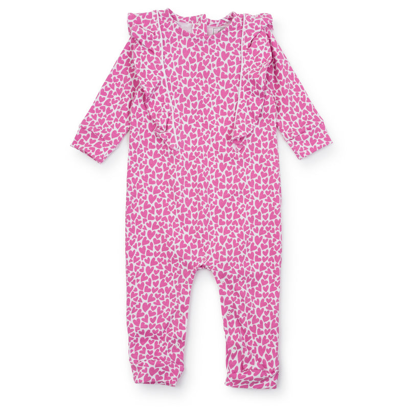 SALE Evelyn Girls' Pima Cotton Romper - I Heart You Pink