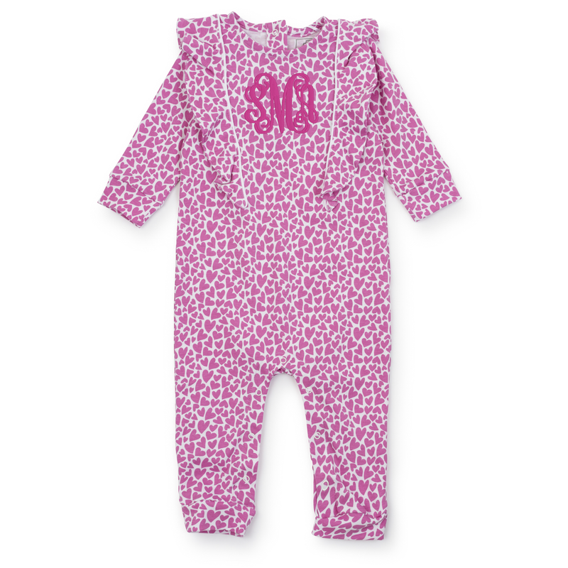 SALE Evelyn Girls' Pima Cotton Romper - I Heart You Pink