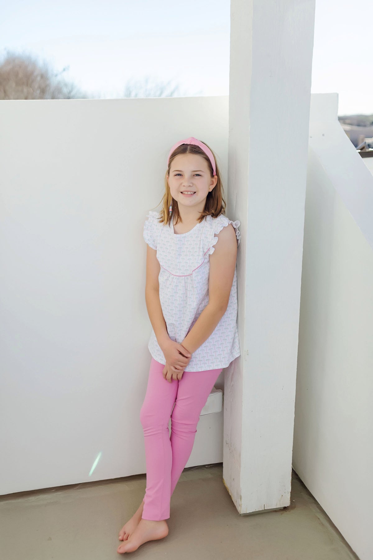Ella Girls' Pima Cotton Legging Set Pacific Palms Pink soft cotton kids fashion wear