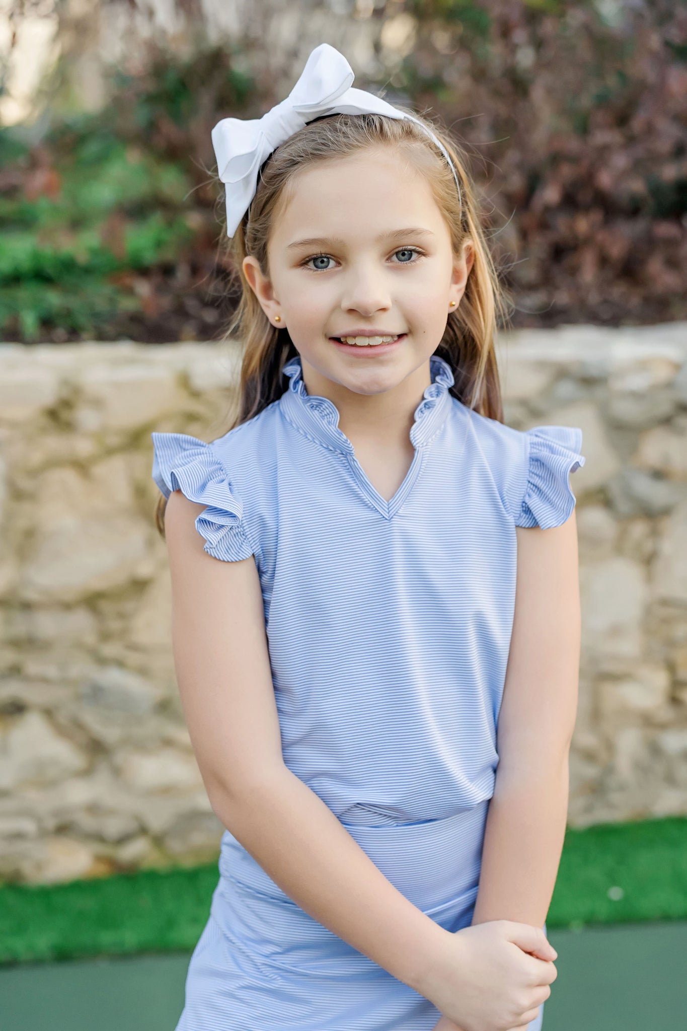 Ellie Girls' Sleeveless Performance Top by LH Sport - Blue Stripes
