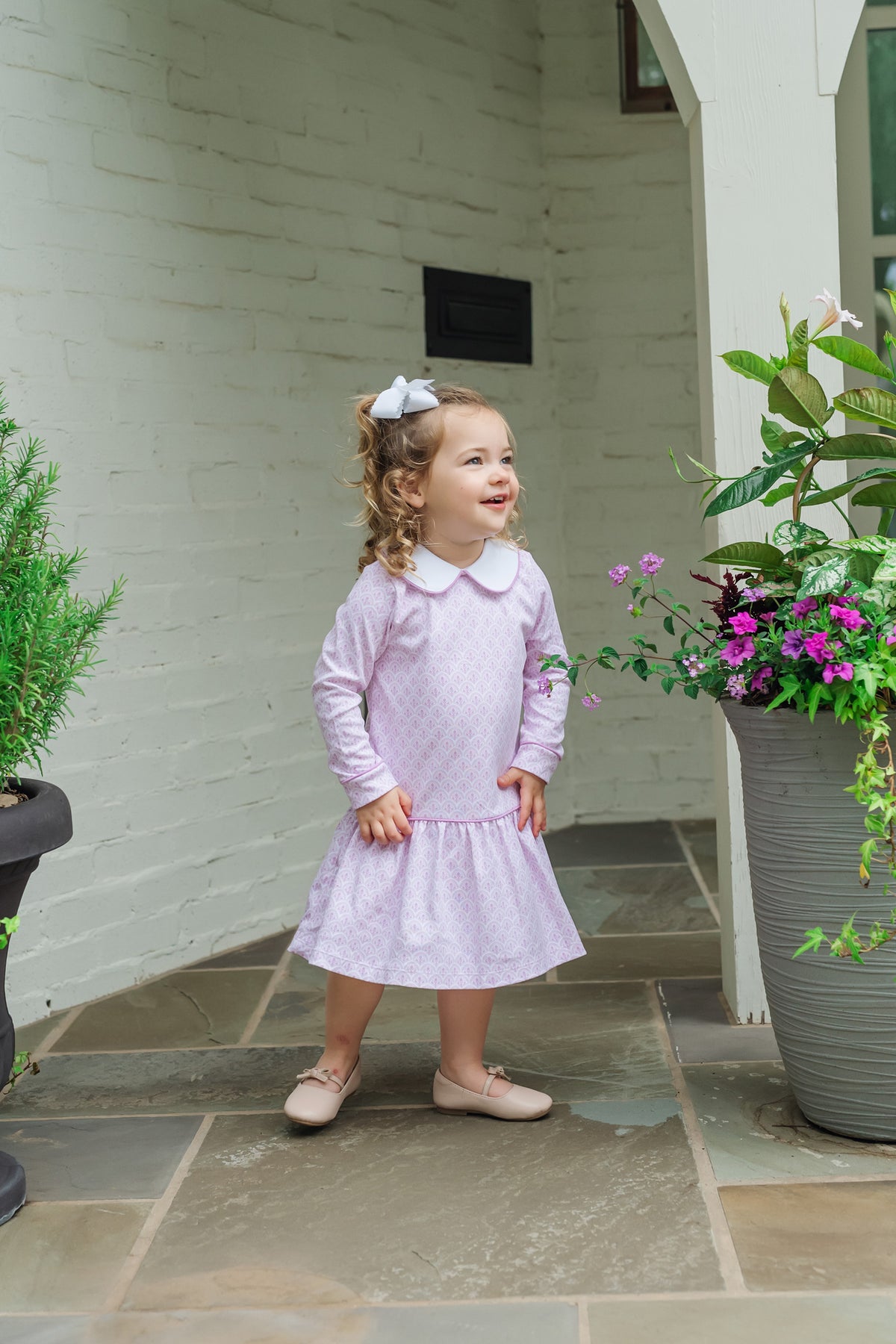 Lillian Girls' Dress Scalloped in Pink outfit perfect for everyday wear