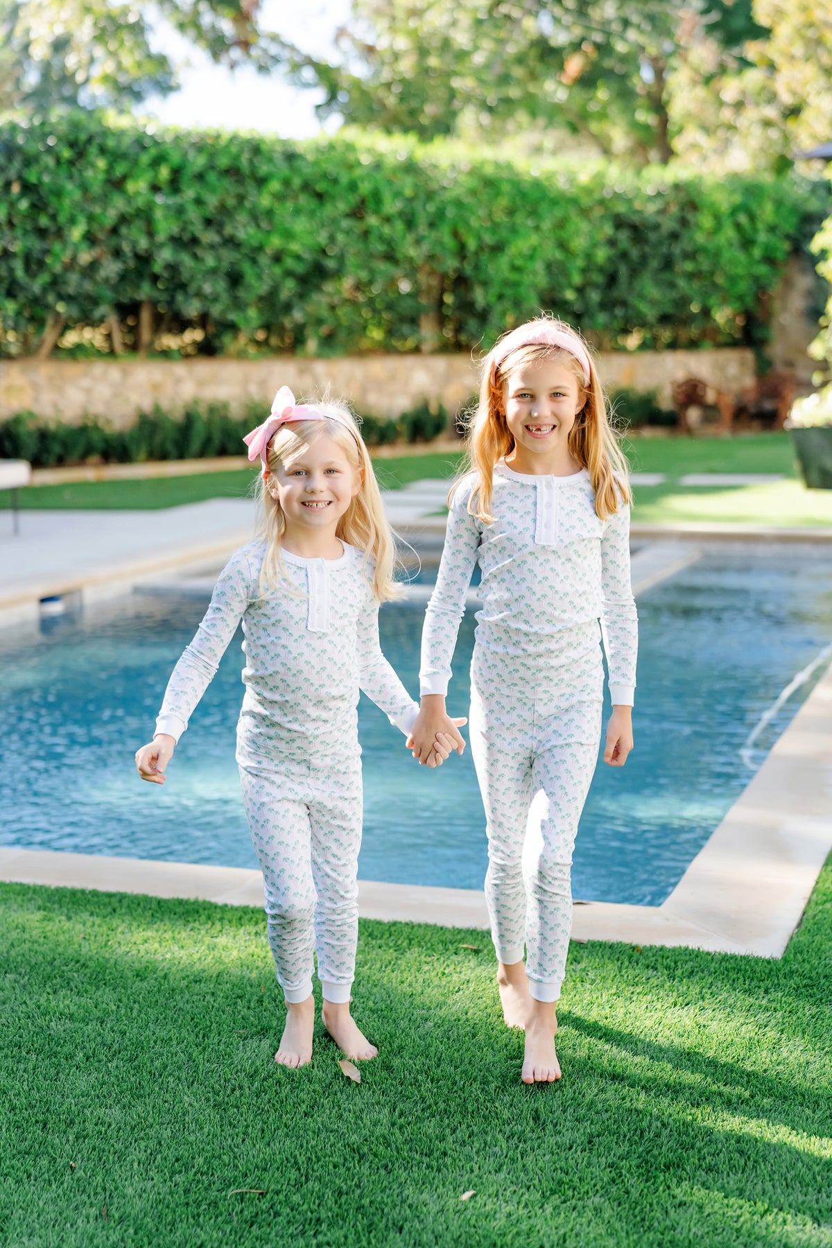 Alden Girls' Pajama Pant Set - Palm Tree Isle Pink soft cotton kids fashion wear