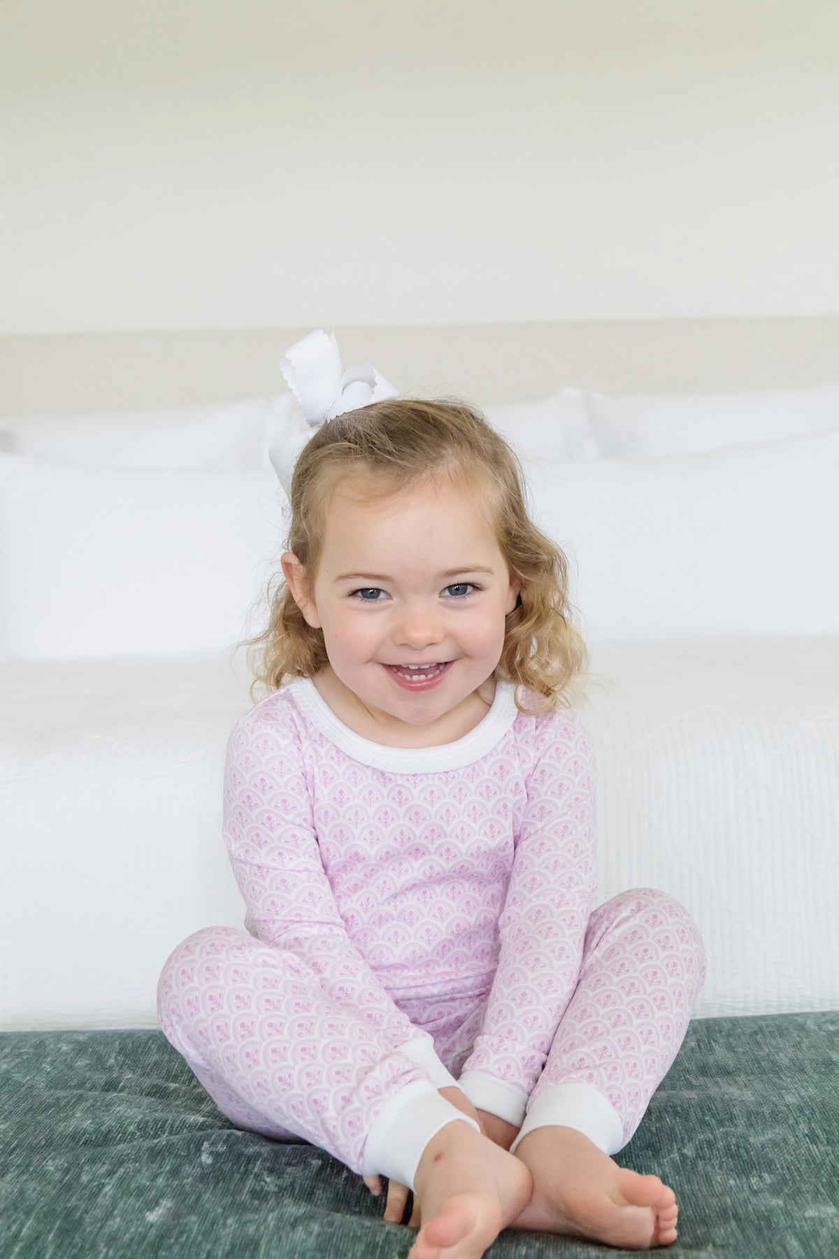 Ava Girls' Pajama Pant Set - Scalloped in Pink outfit perfect for everyday wear