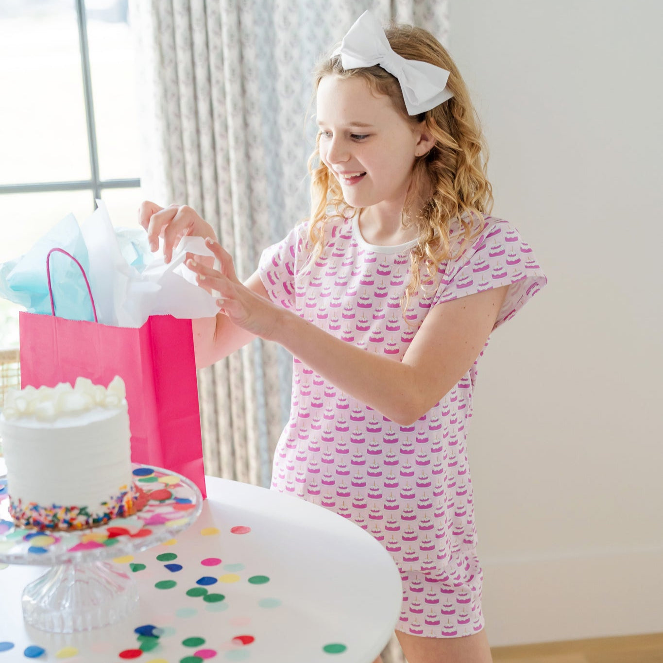 Buy Emery Girls' Short Set - Birthday Cake Pink kids clothing online