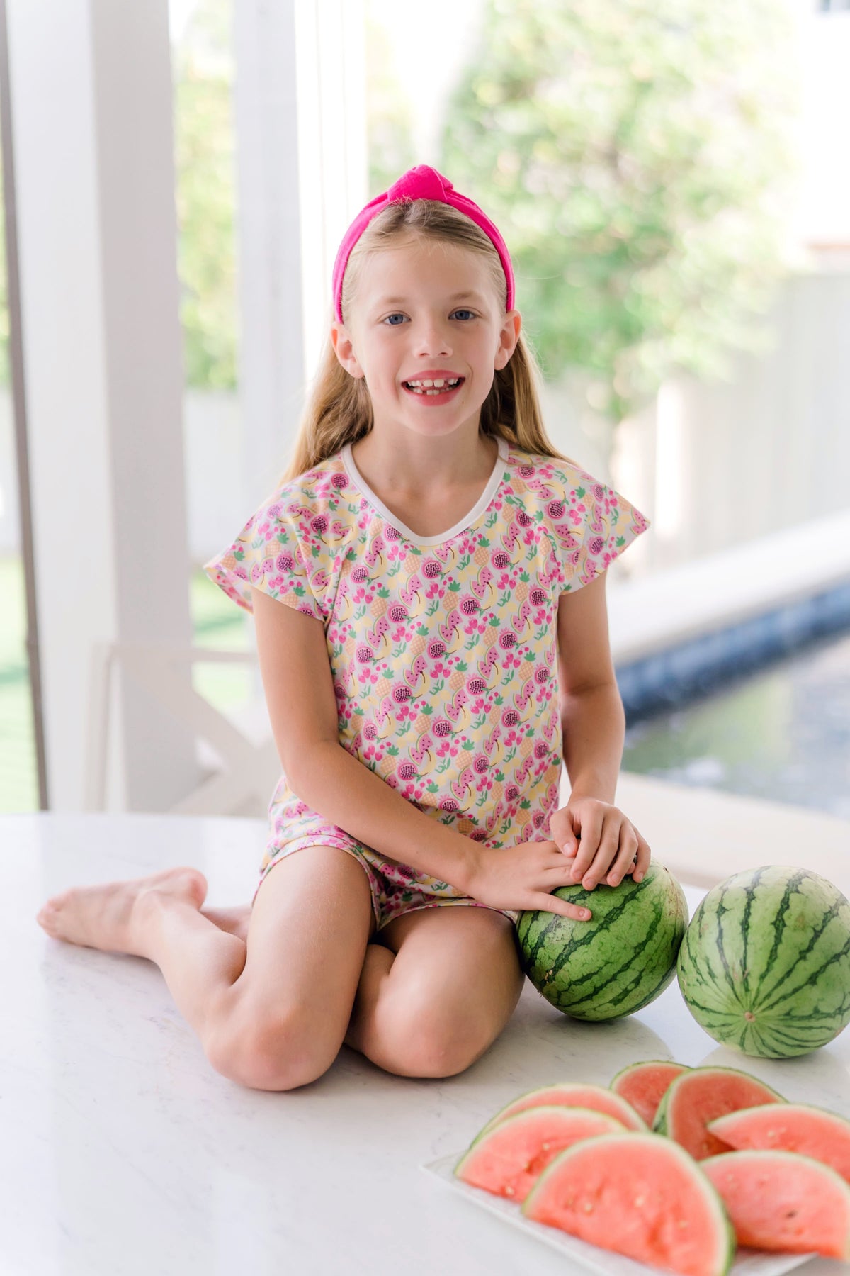 Emery Girls' Short Set - Tropical Fruit soft cotton kids fashion wear