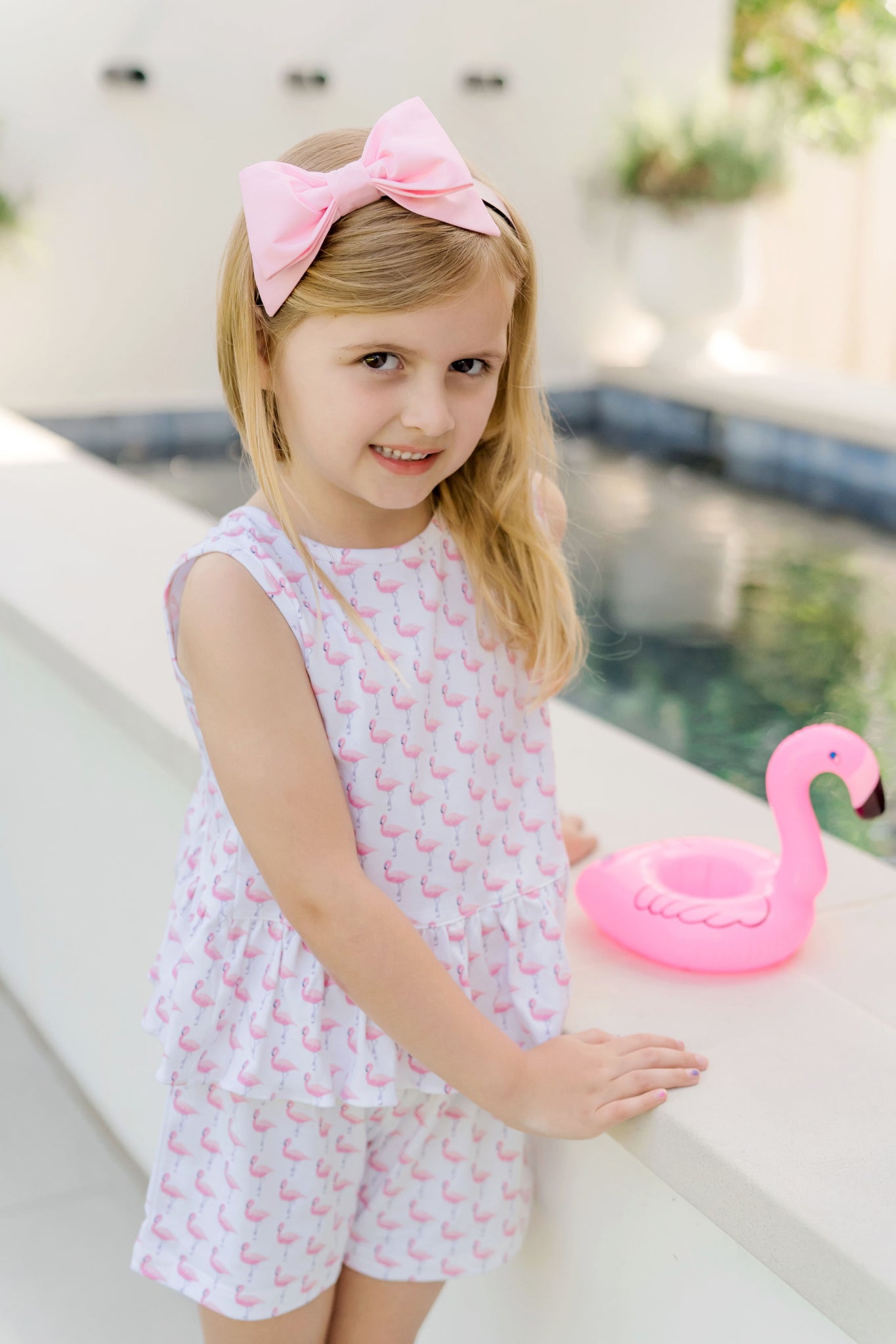 Poppy Girls' Pima Cotton Short Set - Fabulous Flamingos