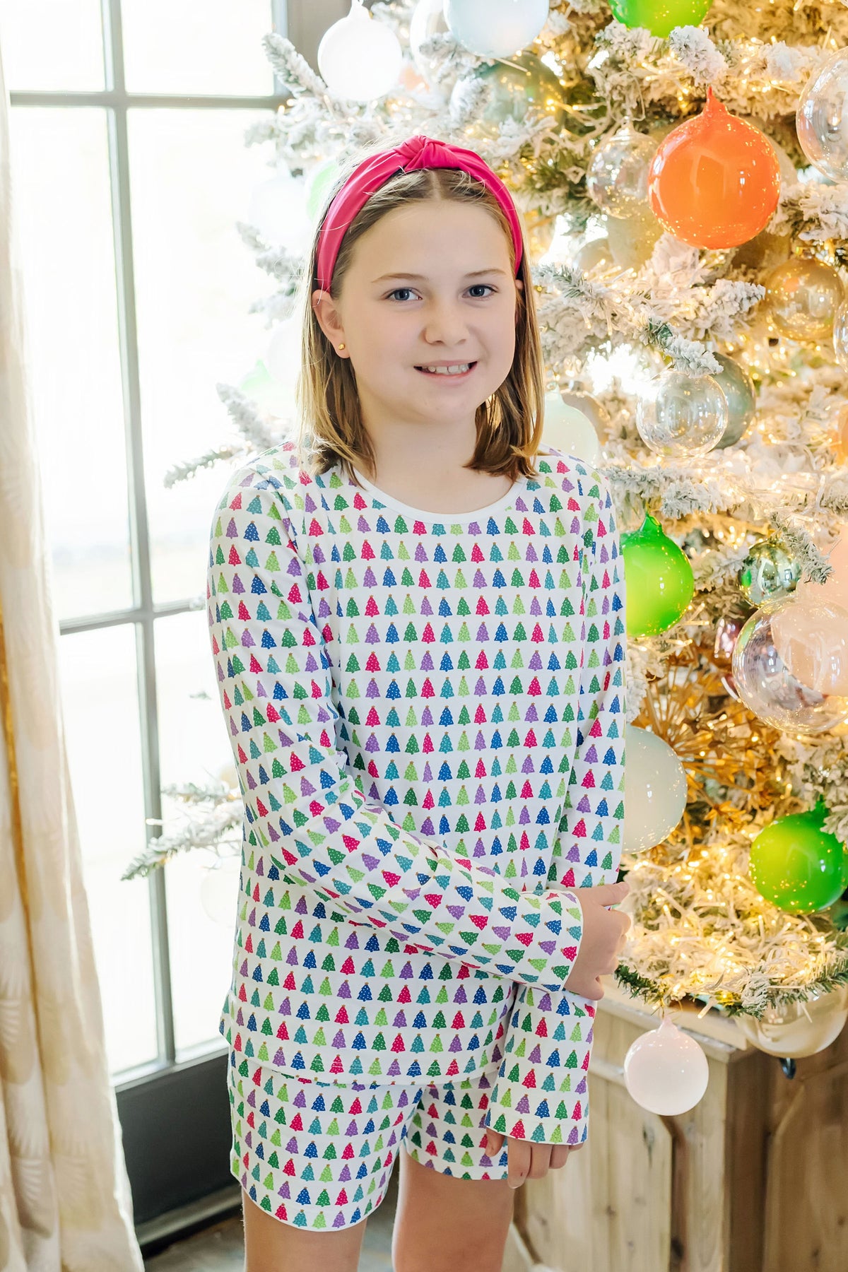 Sophie Girls' Short Set Christmas Tree Bright outfit perfect for everyday wear