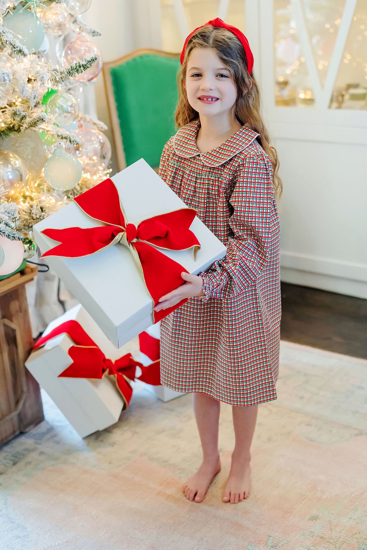 Grace Girls' Woven Dress Holiday Plaid soft cotton kids fashion wear
