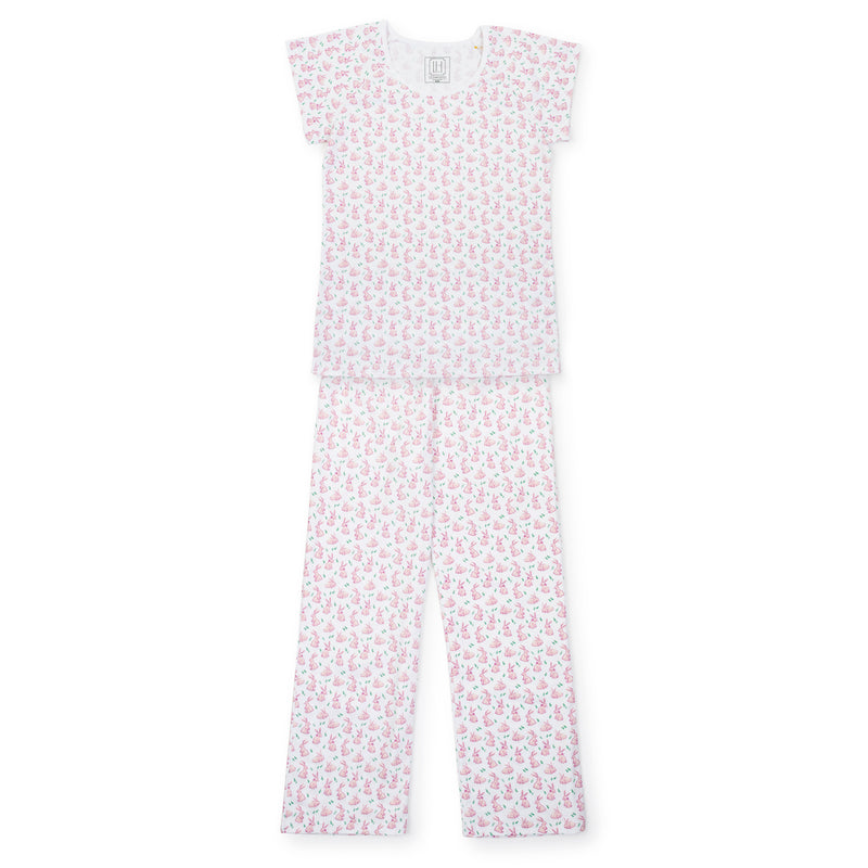 SALE Mamie Women's Pima Cotton Pajama Pant Set - Bunny Hop Pink